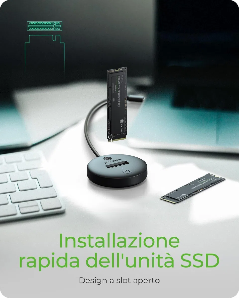 ICY Box DockingStation NVMe & SATA M.2 SSD, USB-C 3.1 Gen 2, 10 Gbps, senza attrezzi, IB-1610MCD-C31