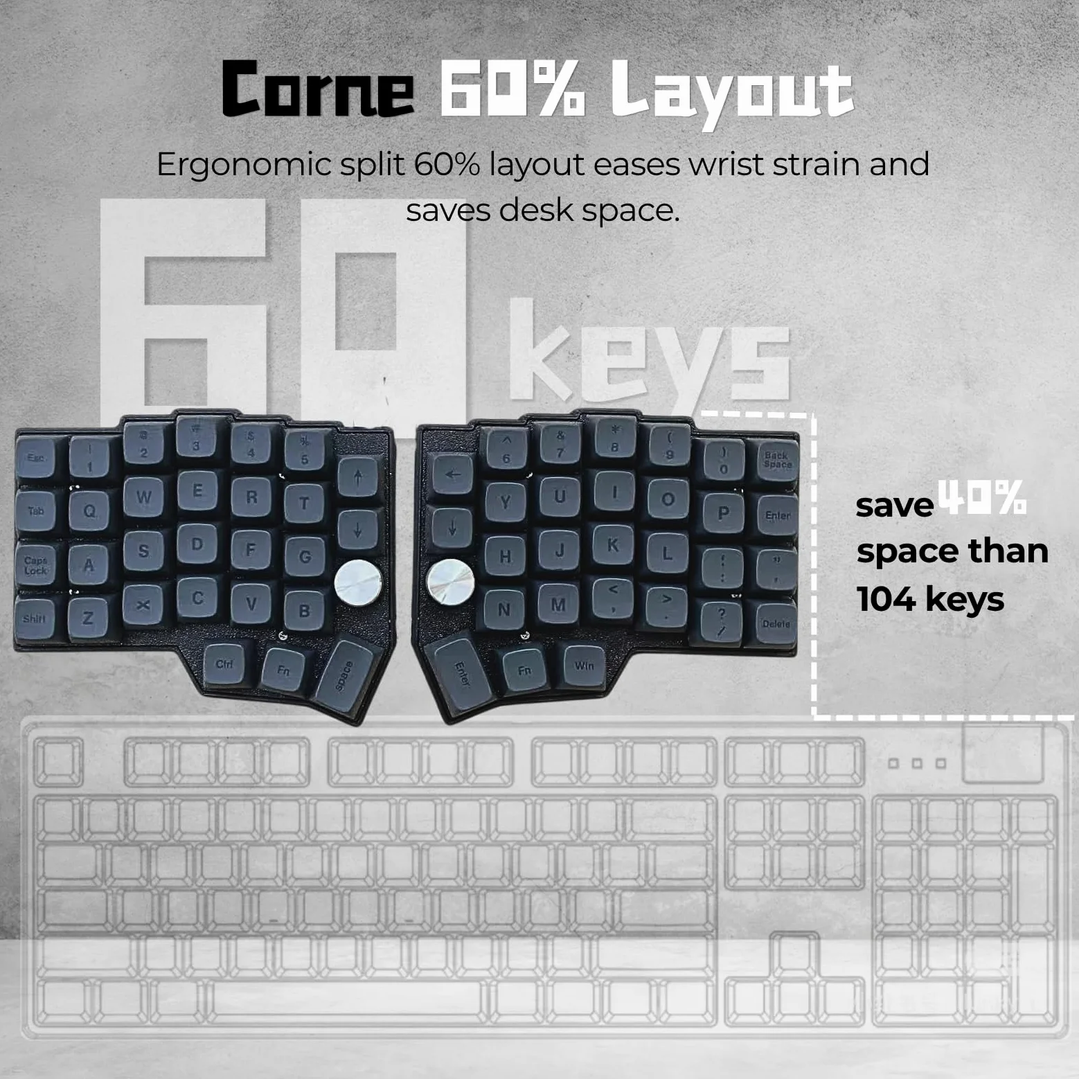 Layout angolare a 46 tasti con manopole, tastiera meccanica ergonomica cablata, 60% Orthol inear Layout, hot-swap, RGB, supporto per rimappatura fiale, interruttori lineari pre-lubrificati