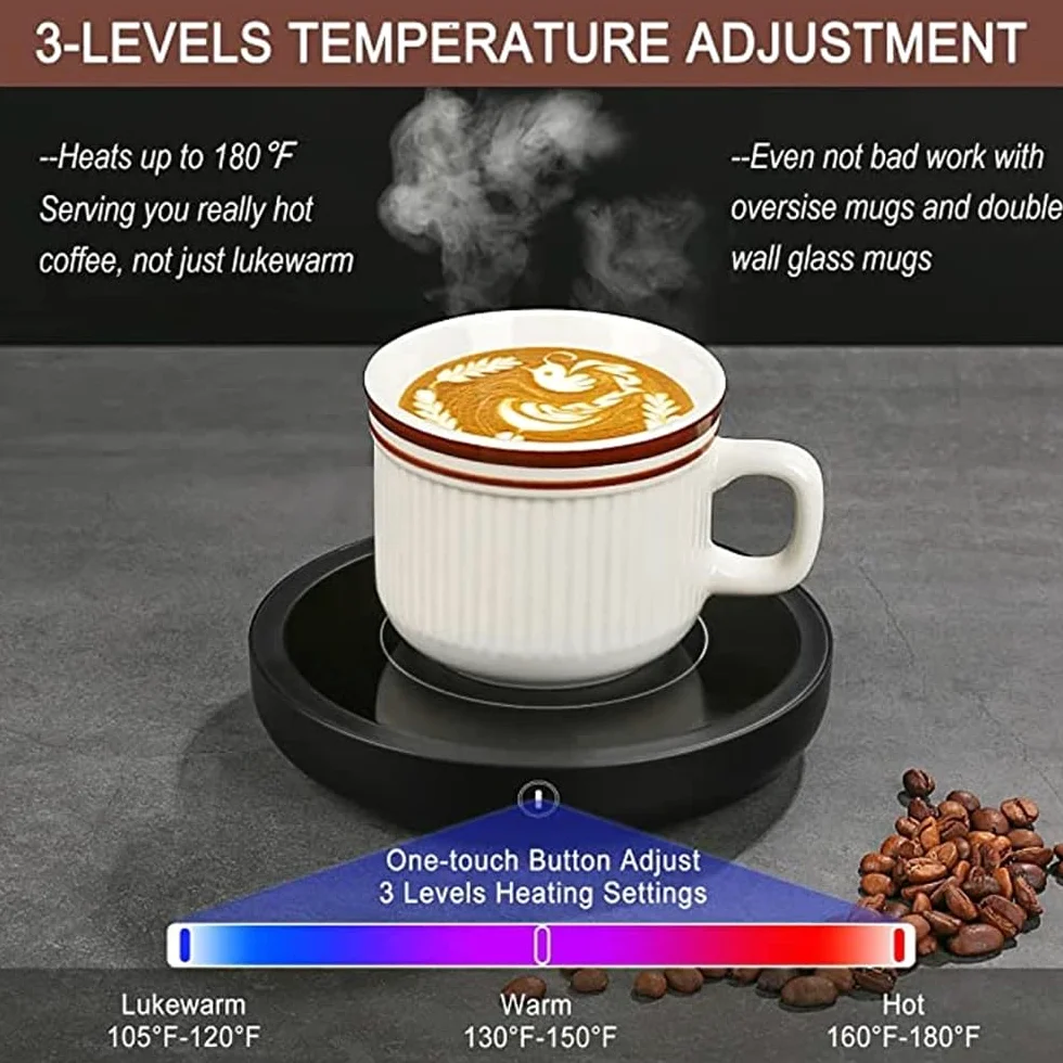 Scalda-tazze da caffè, scalda caffè e tazza per scrivania, con 3 impostazioni di temperatura e funzione di spegnimento automatico di 4 ore, per scrivania da ufficio