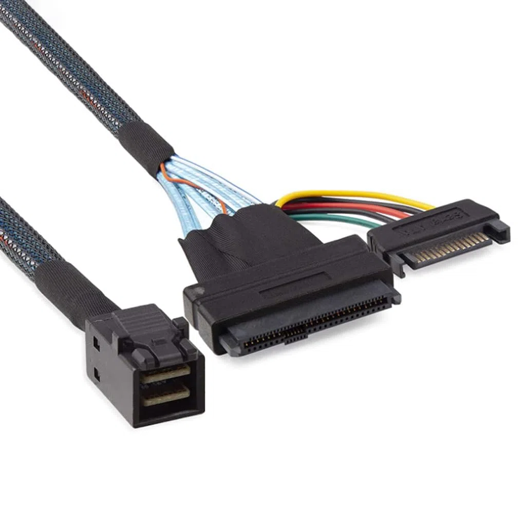 JMT Mini SAS HD SFF-8643 a SAS 8639 con SATA 15P maschio tipo Y cavo server (100 cm)