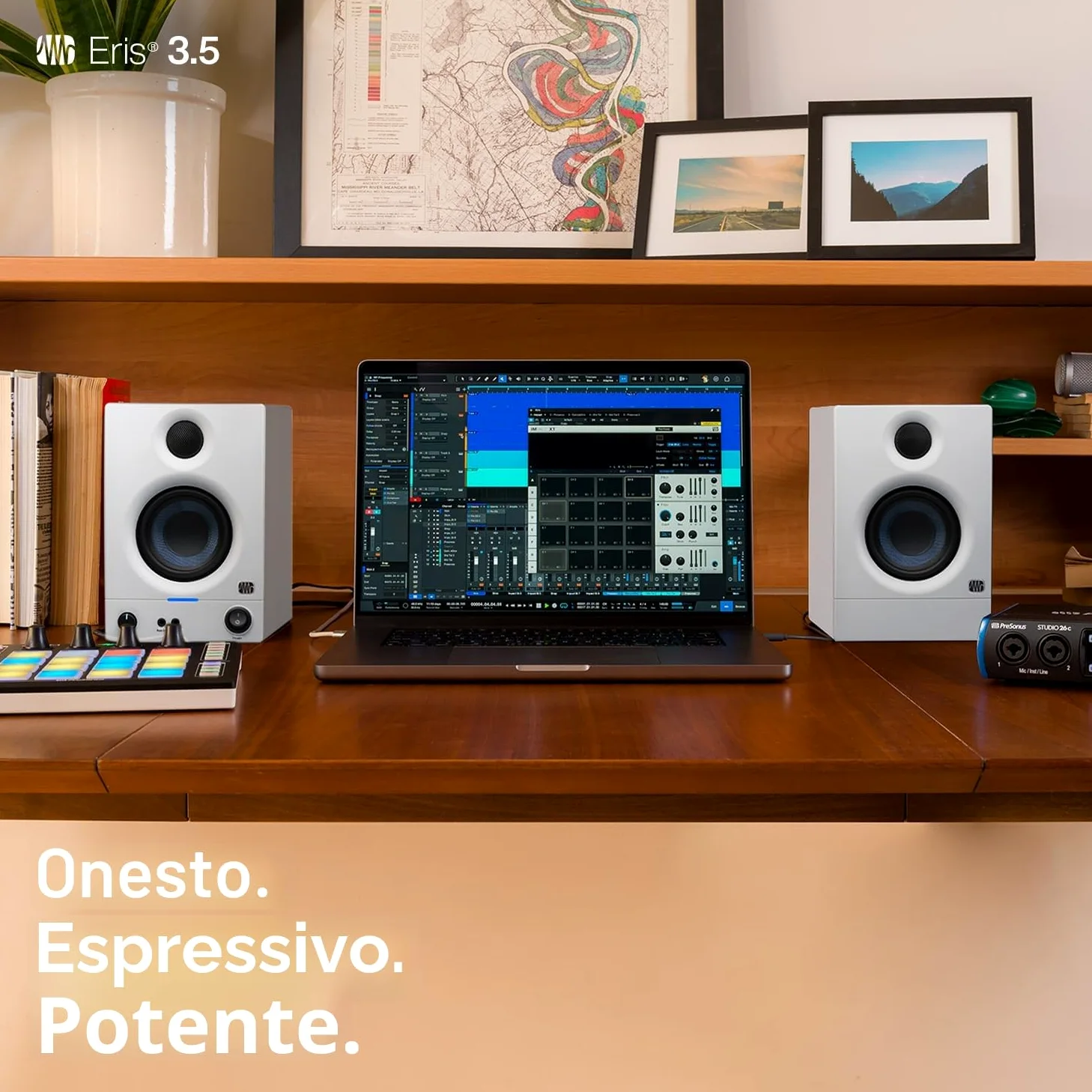 PreSonus Eris 3.5 Gen 2, Altoparlanti Attivi da Scrivania 3.5" per Multimedia, Gaming, Produzione Musicale di Qualità Studio, Potenza 50 W - Bianco