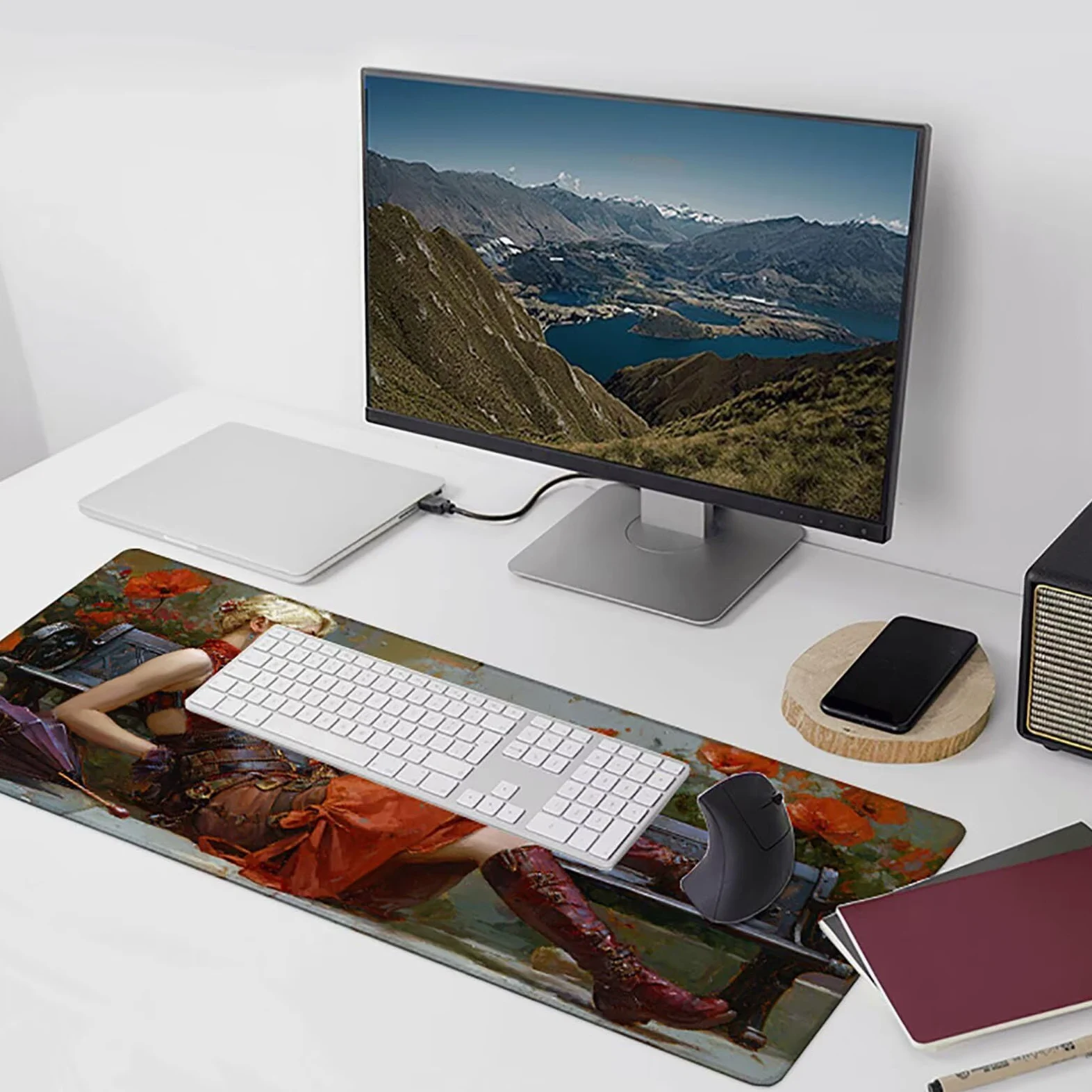 Tappetino Mouse Gaming Rosso Tappetino Mouse XXL 1000x500x3 mm, Fiore Mousepad Accessori Gaming con Bordi Cuciti, Sottomano Scrivania Migliorare la Precisione e la Velocità per Giocatori w-1462