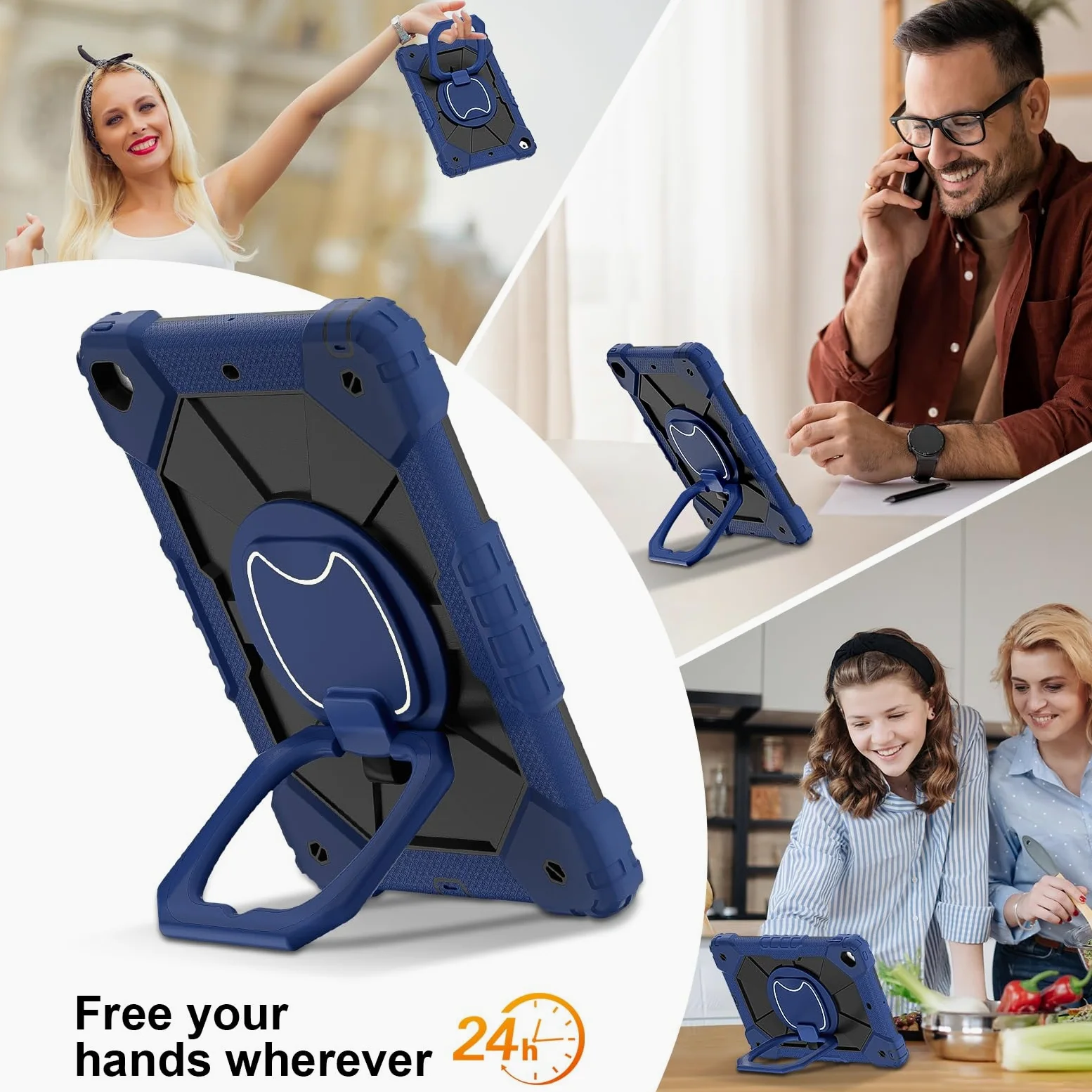 Custodia protettiva per tablet PC compatibile con iPad 9a/8a/7a generazione 2021/2020/2019 (10,2 pollici), robusta custodia antiurto, custodia protettiva W 360 cavalletto girevole + cinghia da polso +