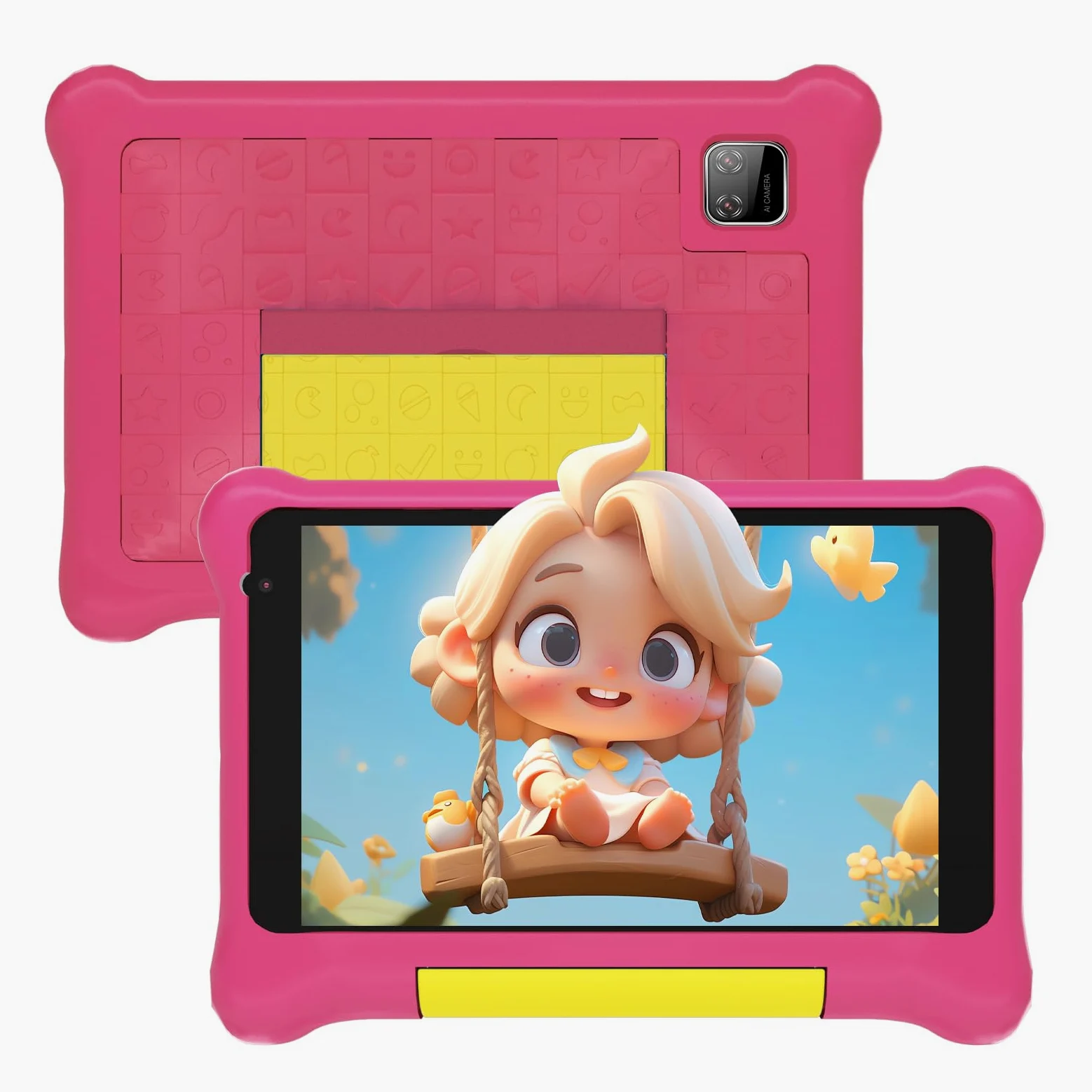 Yicty Tablet Bambini 7 Pollici Android 13 Quad Core 5 GB RAM 32 GB ROM 128 GB Estensione Controllo Parentale Tablets Educativo con Custodia Antiurto (Rosa)