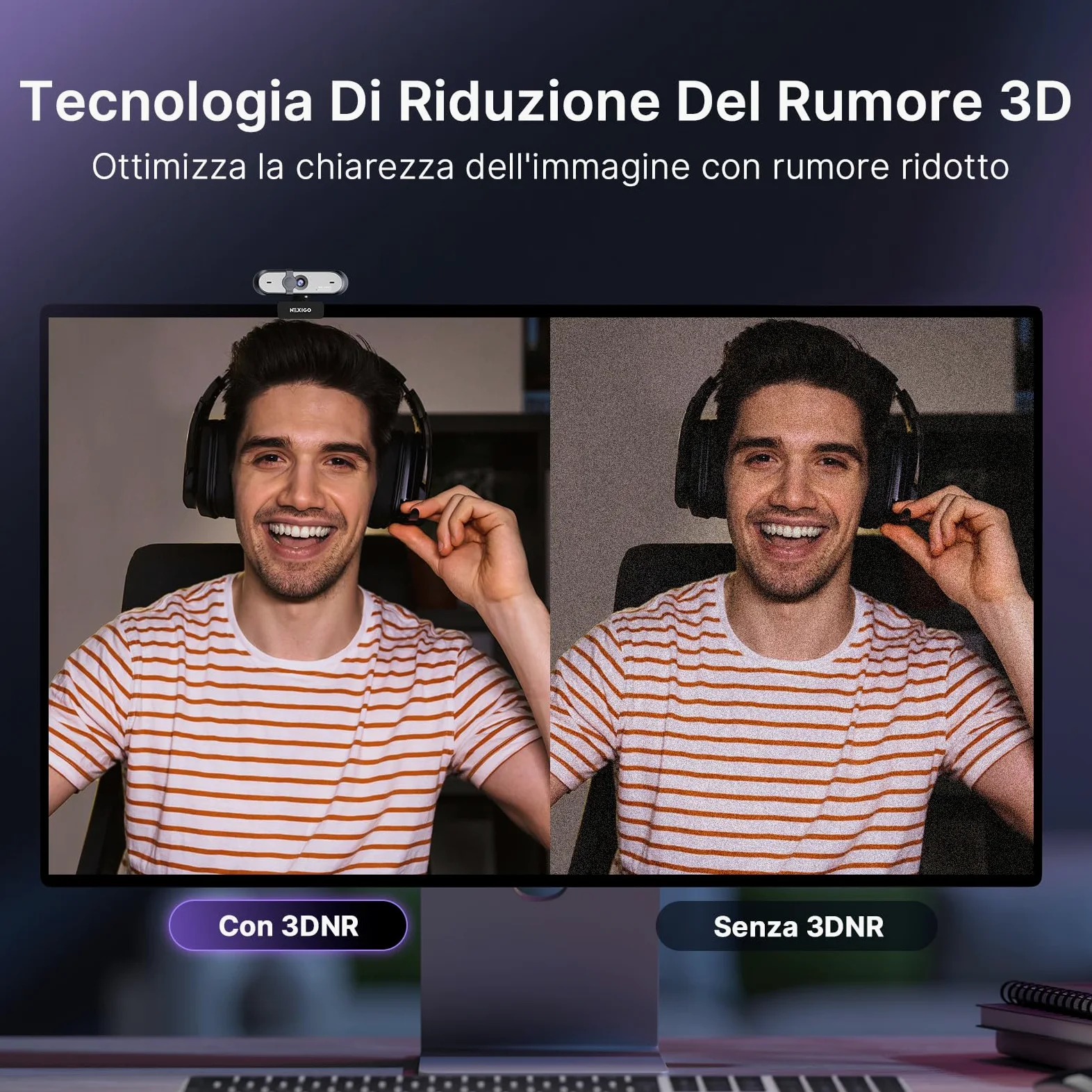 NexiGo N660P Pro Webcam 4K Con Lente Senza Distorsione, 1080P 60 FPS Autofocus, 3DNR, Microfoni Riduzione Rumore E Copertura Privacy, Webcam Gaming Streaming PC Mac Switch 2, Nero
