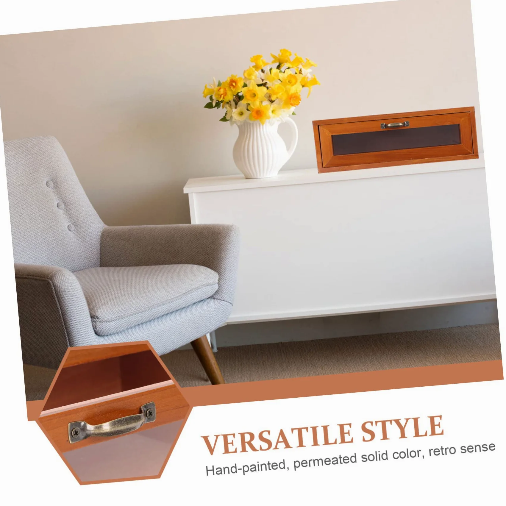 Supporto per Monitor retrò in Legno e Ferro Cassetto | Organizzatore da Scrivania per Ufficio, per Articoli di Cancelleria e Cosmetici, Stile Semplice Elegante