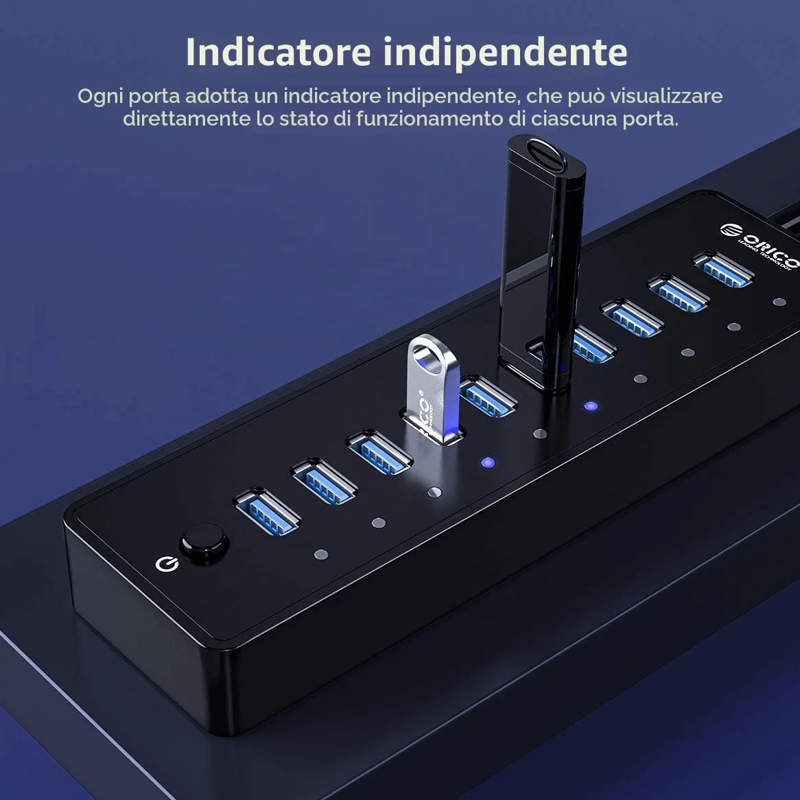 ORICO 10 Portes Hub USB 3.0 con Interruttore di Alimentazione e Adattatore di Alimentazione 45W (12V4A), Hub Dati a 5 Gbps di Alta Velocità per PC Desktop Computer Notebook MacBook iMac