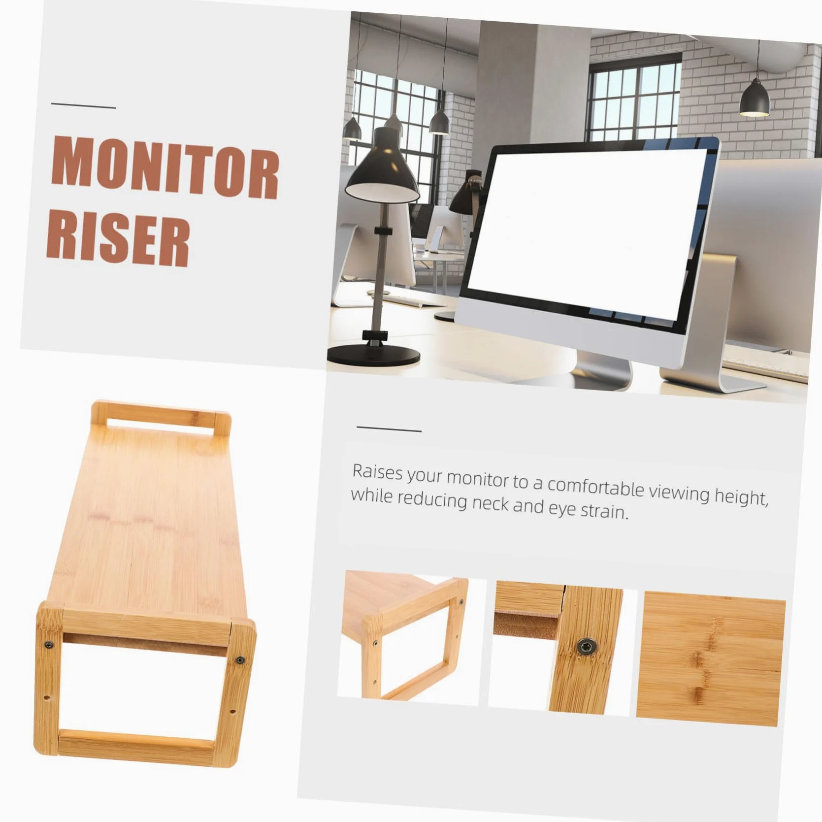 Supporto Monitor da Scrivania in Bamboo Ergonomico Rialzo Compatto per Computer con Elevata capacità di Carico Regala Benessere e Migliora l’Assetto per Ufficio e Casa