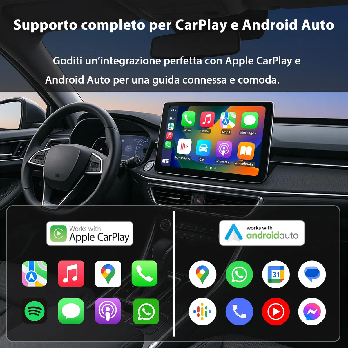 Adattatore wireless 2 in 1 per auto CarPlay e Android, mini dongle Plug & Play con USB-A e USB-C, converte CarPlay cablato in wireless, compatibile con iPhone e Android, Cars 2016+