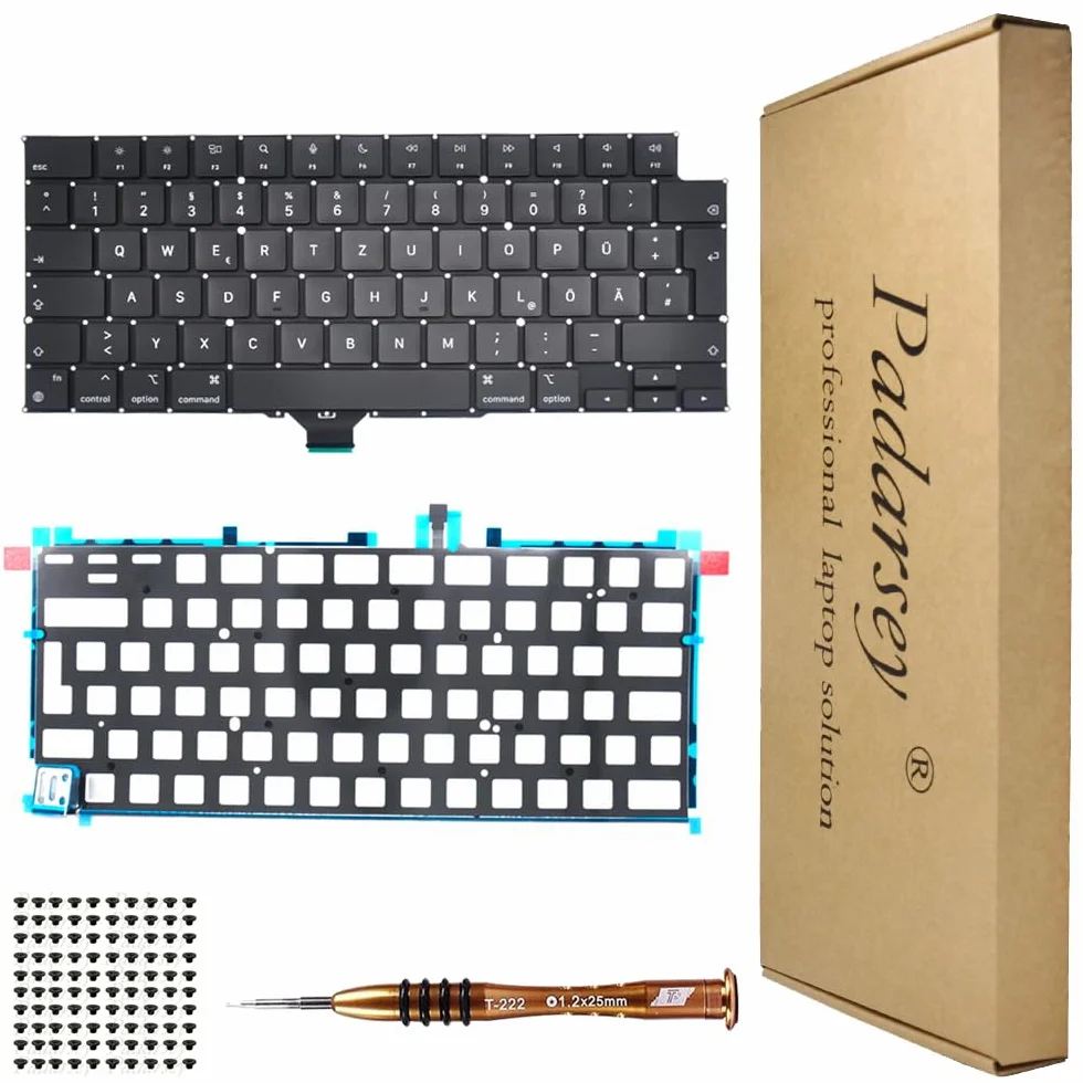 Tastiera di ricambio tedesca QWERTZ compatibile con MacBook Pro 14" A2442, 16" A2485 2021 anno tastiera + viti + cacciavite