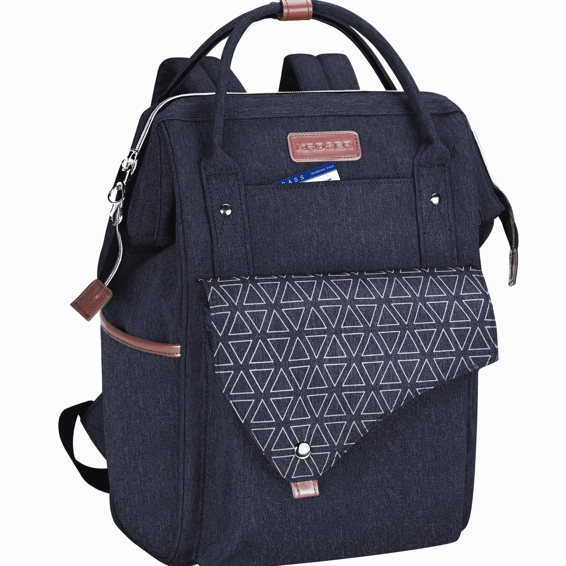 KROSER Zaino per computer portatile da 15,6 pollici, elegante, con porta | Zaino per computer portatile da 15,6 pollici impermeabile, per università borsa da lavoro per donne/uomini, blu scuro