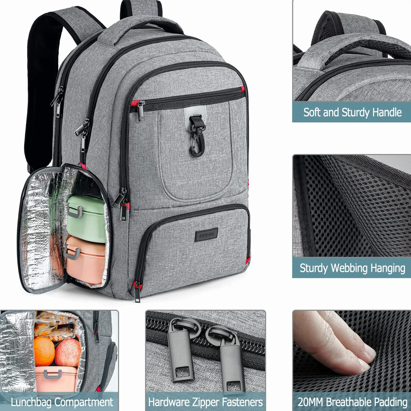 BIKROD Zaino Uomo Zaino per PC Portatile, 15,6 Pollici Zaino Porta PC con Caricatore USB Zaino da Lavoro, Impermeabile Zaino per Laptop, Computer, Notebook, Scuola, Viaggio Regalo Uomo & Donna