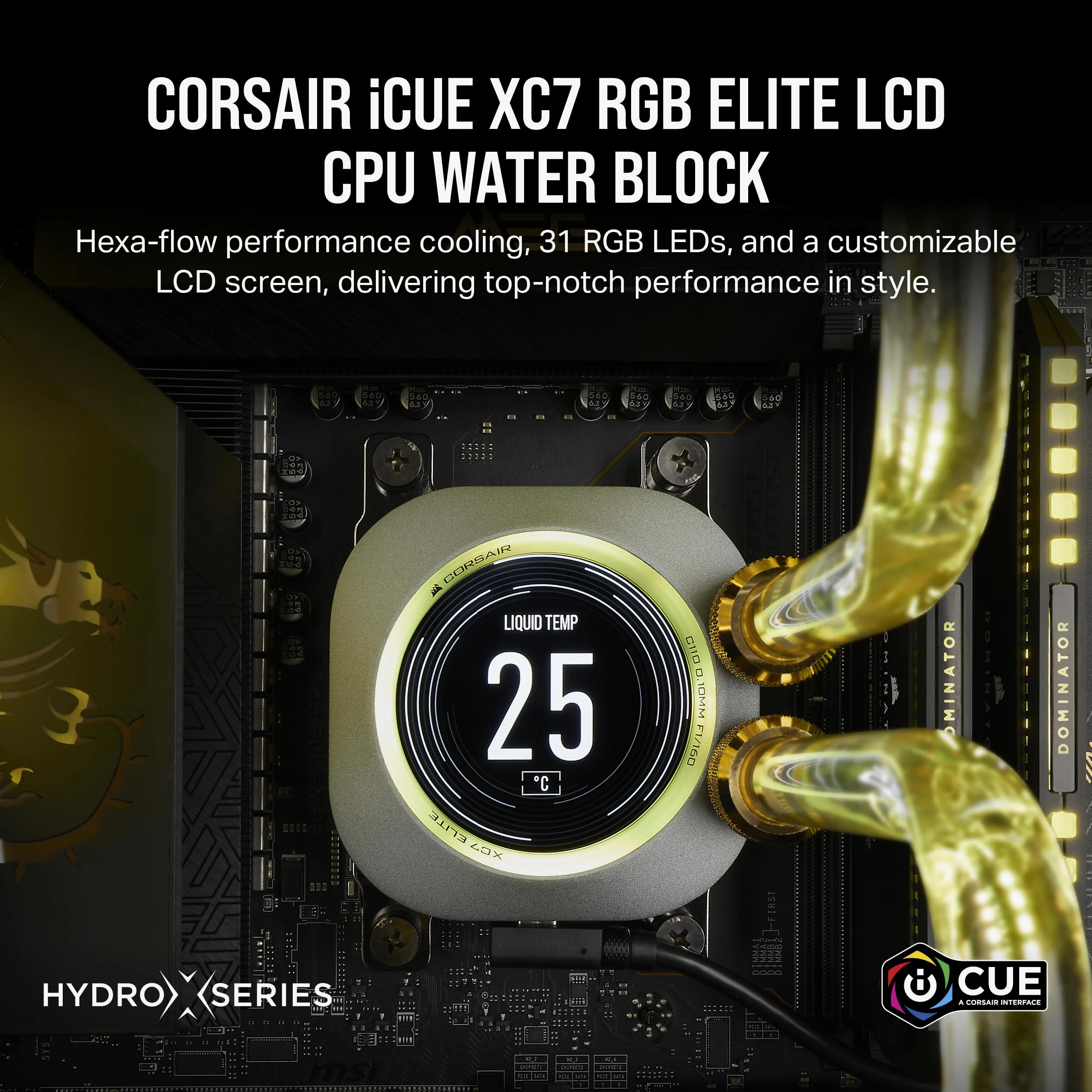 CORSAIR XC7 RGB ELITE LCD Waterblock per CPU - Schermo LCD IPS 480x480-31 LED RGB - USB-C - Adatto per Intel LGA 1700, AMD AM5 e precedenti - Grigio Invisibile