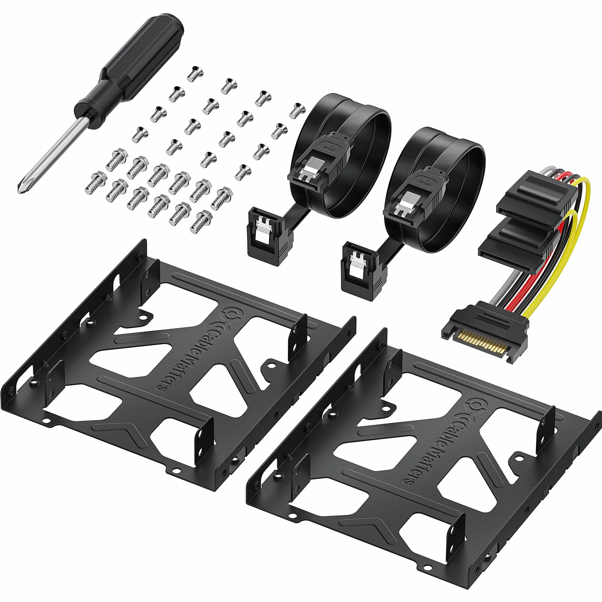 Cable Matters Confezione da 2 adattatori per disco fisso SSD da 2,5 a 3,5 (adattatore SSD 2.5 to 3.5) Kit all-in-one nero - Il kit include staffa, viti, cavi e cacciavite