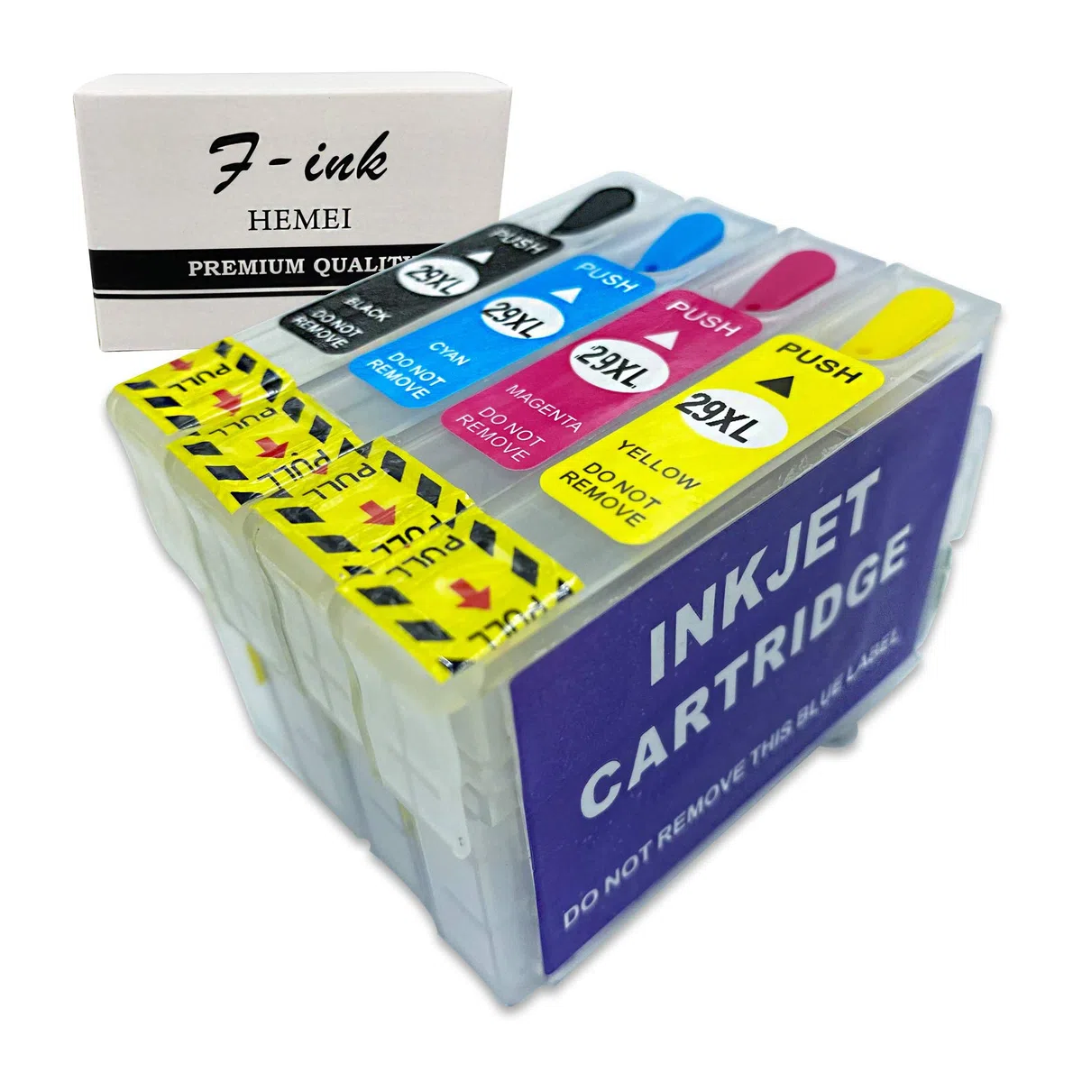 F-INK - Cartucce d'inchiostro ricaricabili vuote compatibili con Epson 29 o 29XL, 4 colori T2991 nero T2992 ciano T2993 magenta T2994 giallo