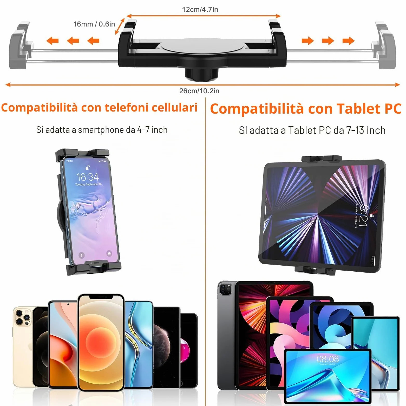 Oilcan Supporto da cruscotto per tablet da auto, con ventosa e braccio regolabile per iPad Mini Air Pro, iPhone, Samsung Tab, Lenovo, Huawei ecc. (4-12,9 pollici)