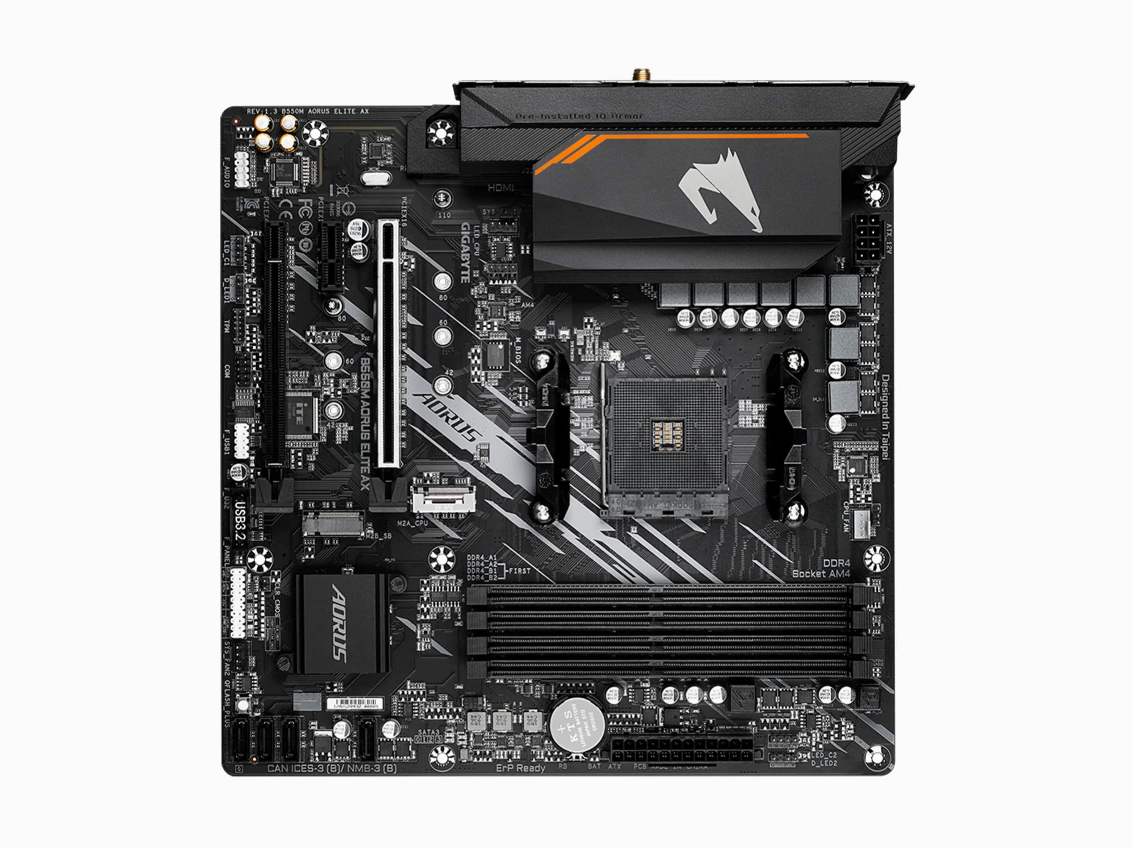 GIGABYTE B550M AORUS ELITE AX Scheda madre - CPU AMD Ryzen 5000, VRM a 5+3 fasi, fino a 4733 MHz DDR4, 1xPCIe 4.0 + 1xPCIe 3.0 M.2, Wi-Fi 6E, LAN 1GbE, USB 3.2 Gen 1