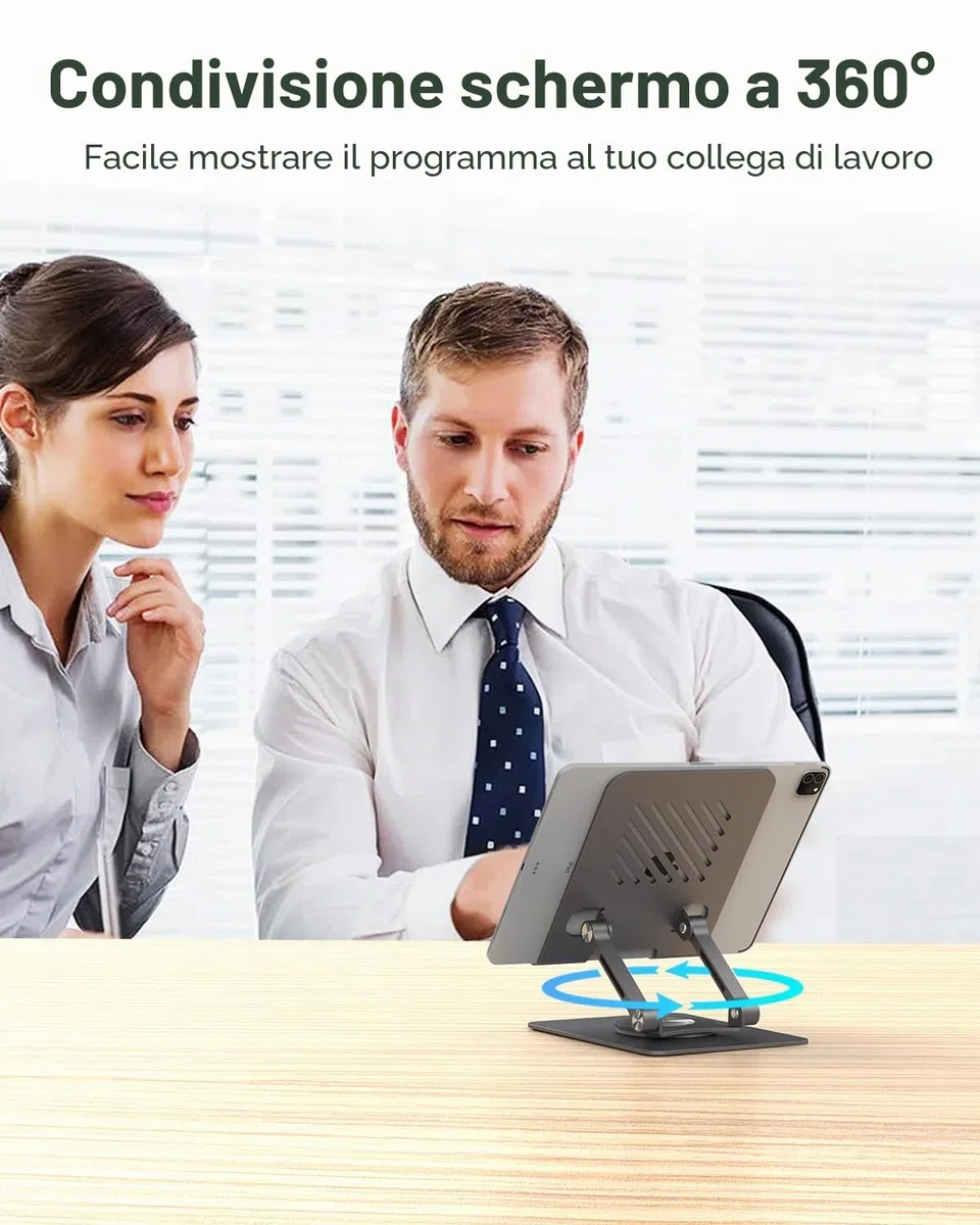 JOIOT Supporto Tablet Supporto iPad Regolabile Supporto Pieghevole in Alluminio Tablet e telefoni Compatibile Con iPad Pro Air Mini 6 Phone 14 Galaxy Tab A8 Superfici Fino a 12.9 Pollici Nero