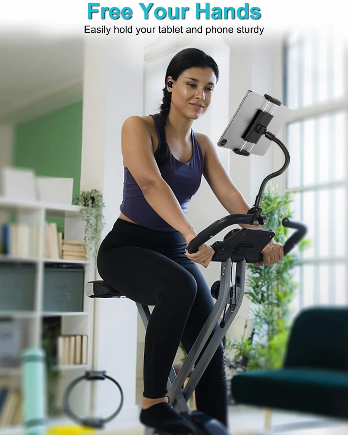 Collo Oca Supporto per Tablet Cyclette, Dosvsi Porta Tablet Tapis Roulant, Regolabile 360° Supporto Bici Manubrio per iPad Pro 12.9 Air Mini, iPad 10.9", Galaxy Tab S A, 4"~13" Tablet & Telefono