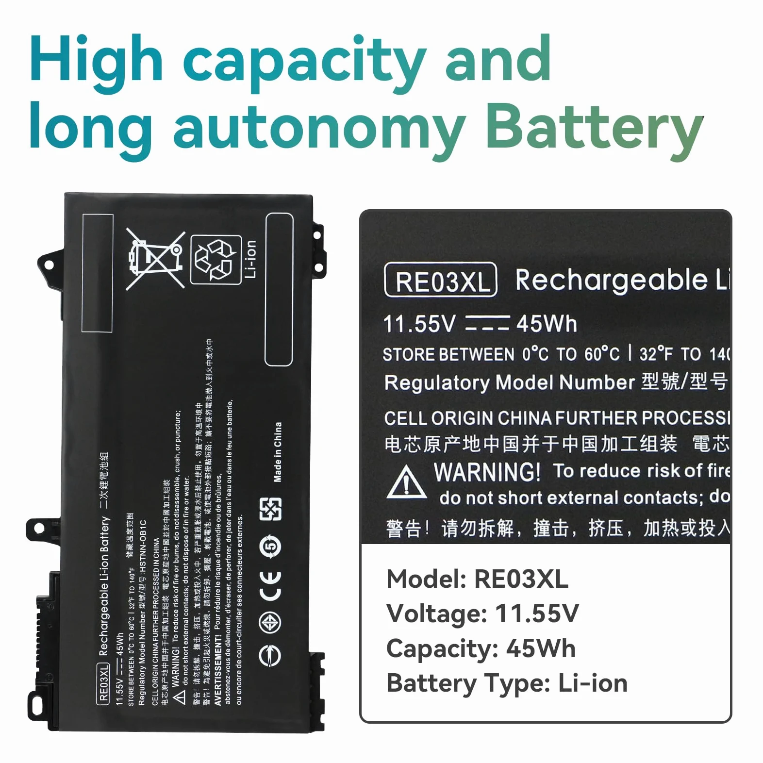 RE03XL RF03XL Batteria per HP ProBook 430 440 450 445 455 445R 455R G6 430 440 445 450 455 G7 REO3XL RE03045XL-PL L32407-AC1 L32407-2B1 L32407-2C1 HSTNN-OB1C 0B1C HSTNN-DB9A L83685-AC1 HSTNN-UB7R