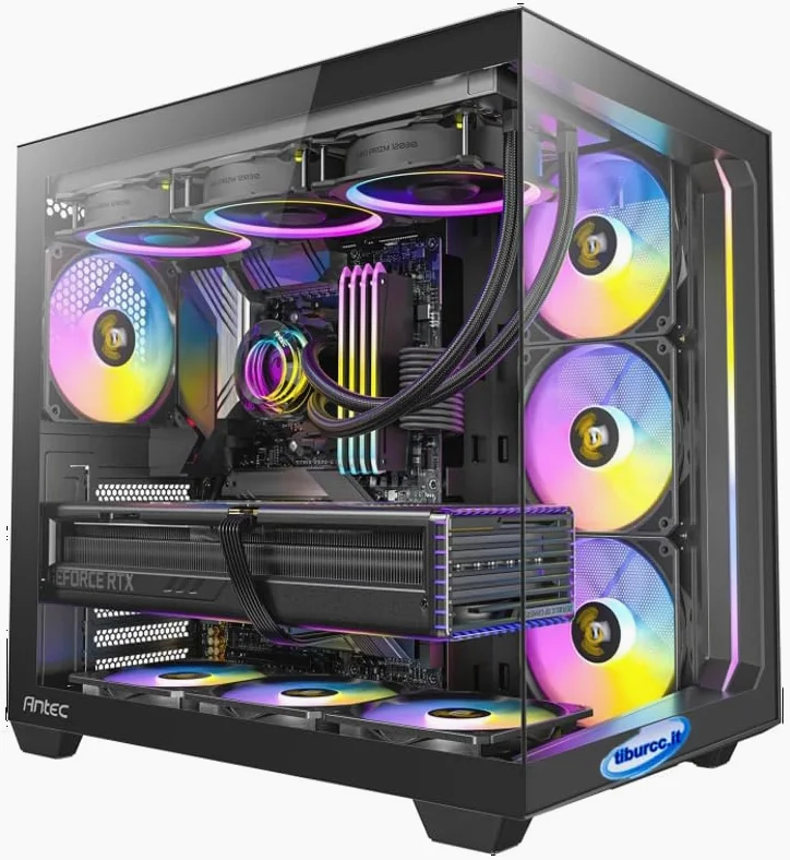 Computer Gaming PC doppia camera 10 ventole (R7 7800X3D, RTX 5070 12GB) 32GB RAM 1TB NVMe WIFI Bluetooth