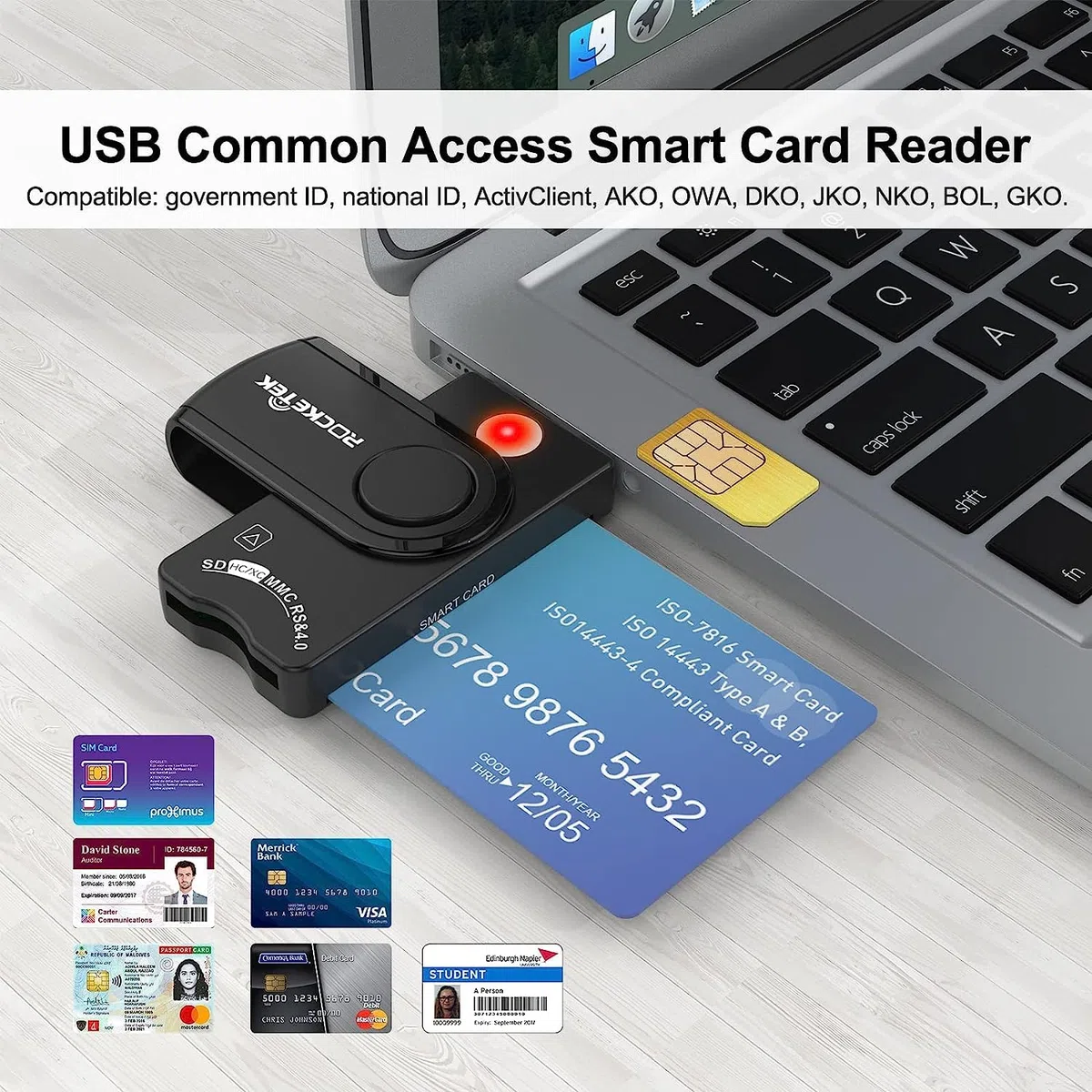 Lettore Smart Card Firma Digitale 4 in 1 USB Lettore di SD per SD/SDXC/SDHC/Micro SD/TF/MS/MMC/UHS-1/SIM Card Tessera Sanitaria,cns carta nazionale dei servizi, attivazione spid,CAC Dod