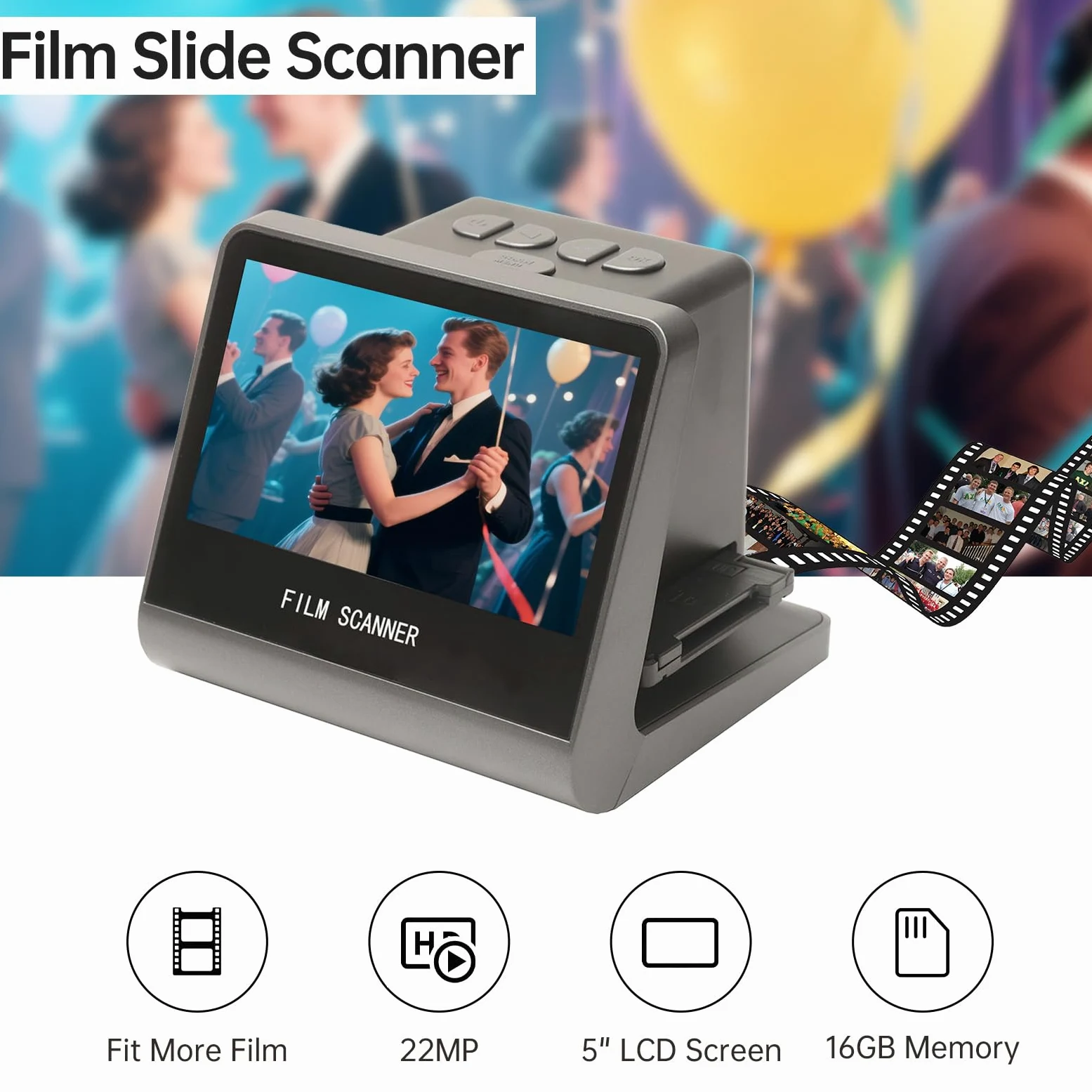 SENECESLI Scanner per Pellicole e Diapositive, Scanner per Diapositive CMOS da 14 MP Converte 135 126 110 Pellicole Negative Super 8 in Foto Digitali JPEG, LCD da 5 Pollici, Memoria