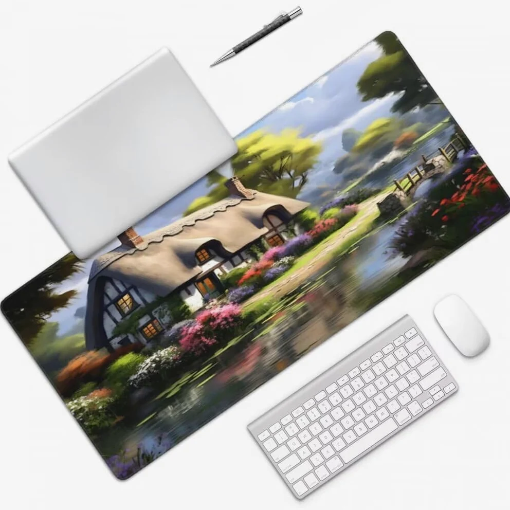 Tappetino Mouse XXL 1000x500mm Casa da Favola Grande Mouse Pad, Tappetino Scrivania con Bordi Cuciti, Grande Mousepad Gaming con Base Antiscivolo per Giocatori, Ufficio e Casa (Fiume) -MP1550