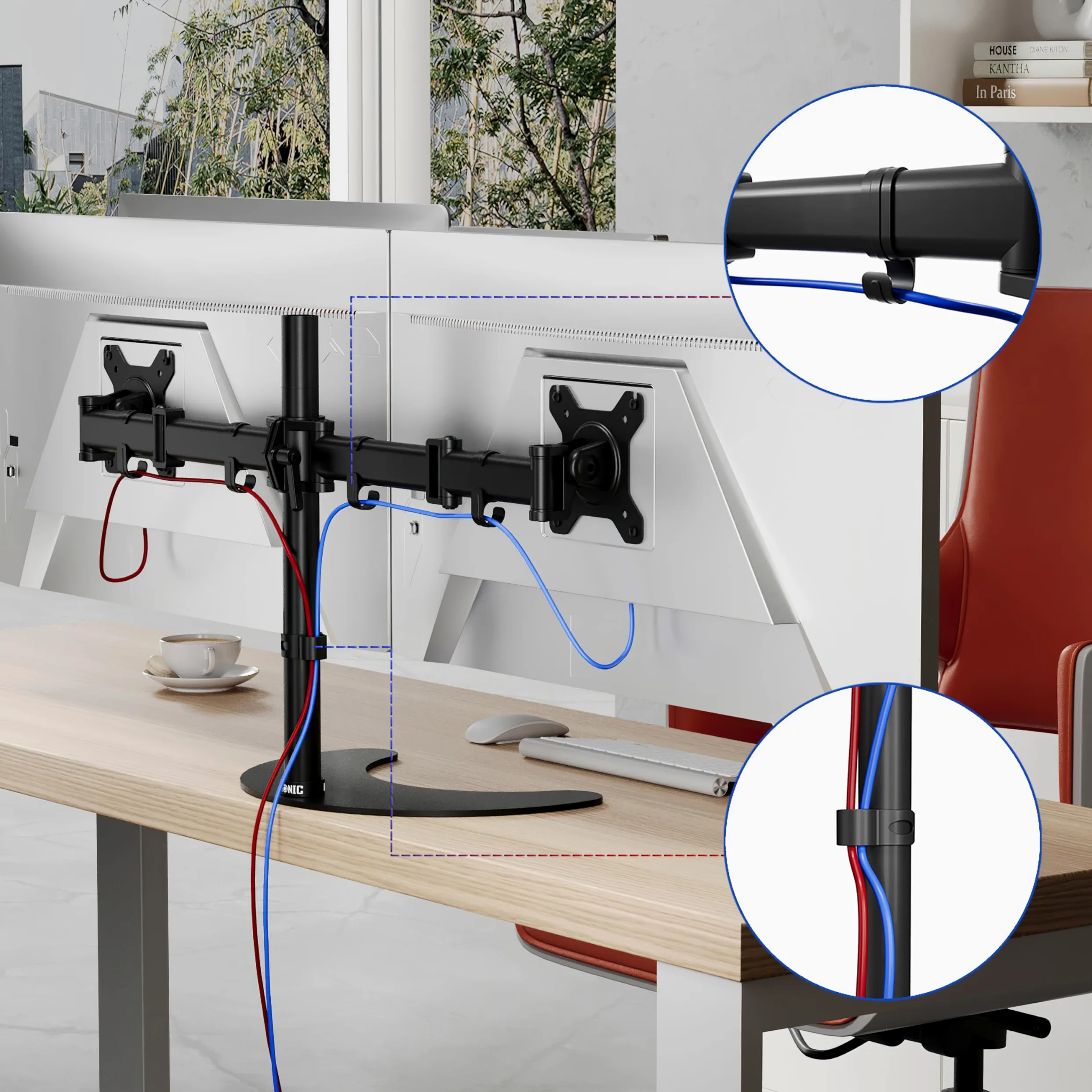 Duronic DM25D2 BK Supporto Monitor doppio per 2 schermi da 13-27 pollici, Braccio monitor PC ergonomico fino 8kg, VESA 75/100mm, regolabile altezza inclinazione girevole, per ufficio casa scuola, nero