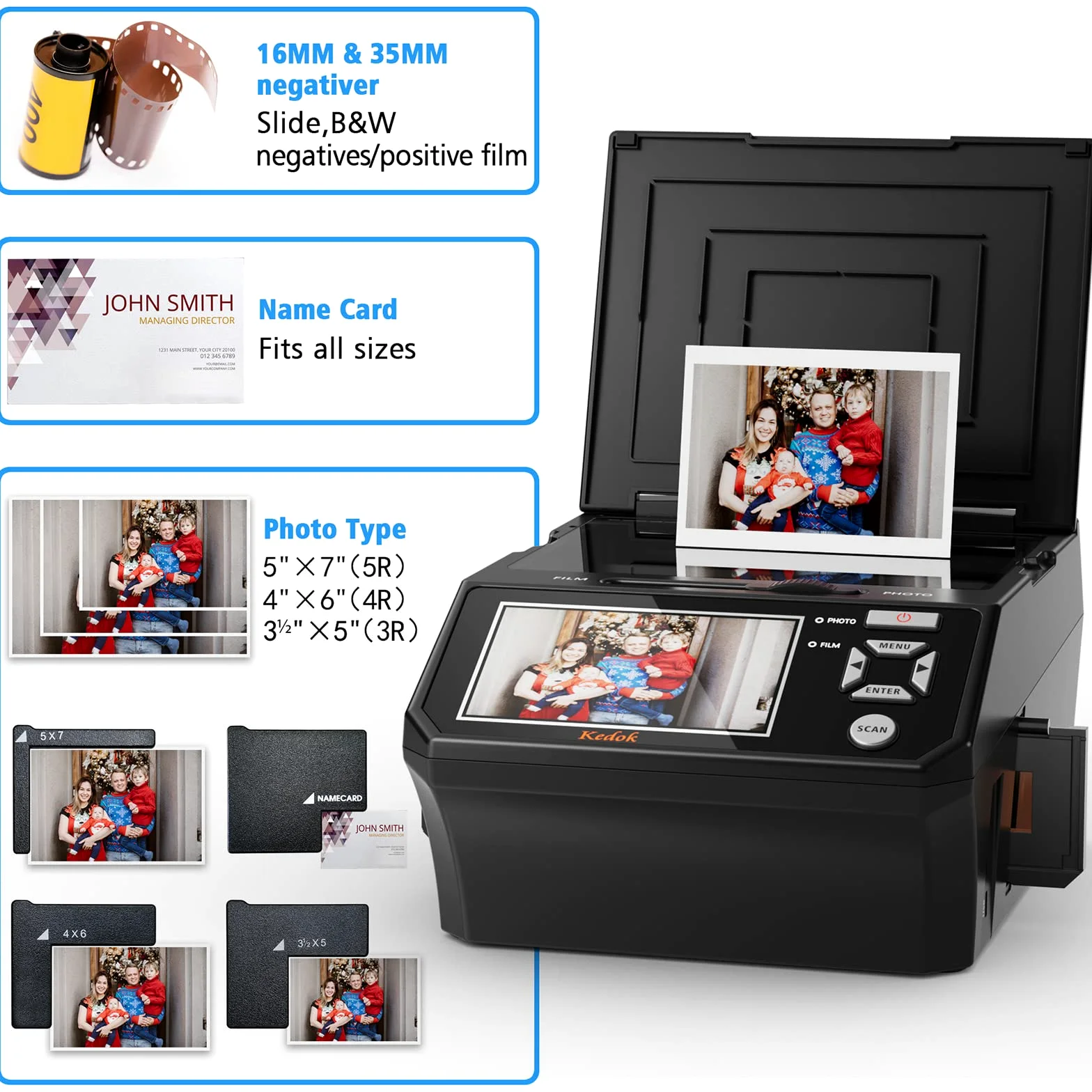 Kedok Multi-scanner per foto, diapositive e negativi,Convert 35mm,110 Film/Photo/NameCard to 22MP Digital JPEG,con schermo LargE da 5”