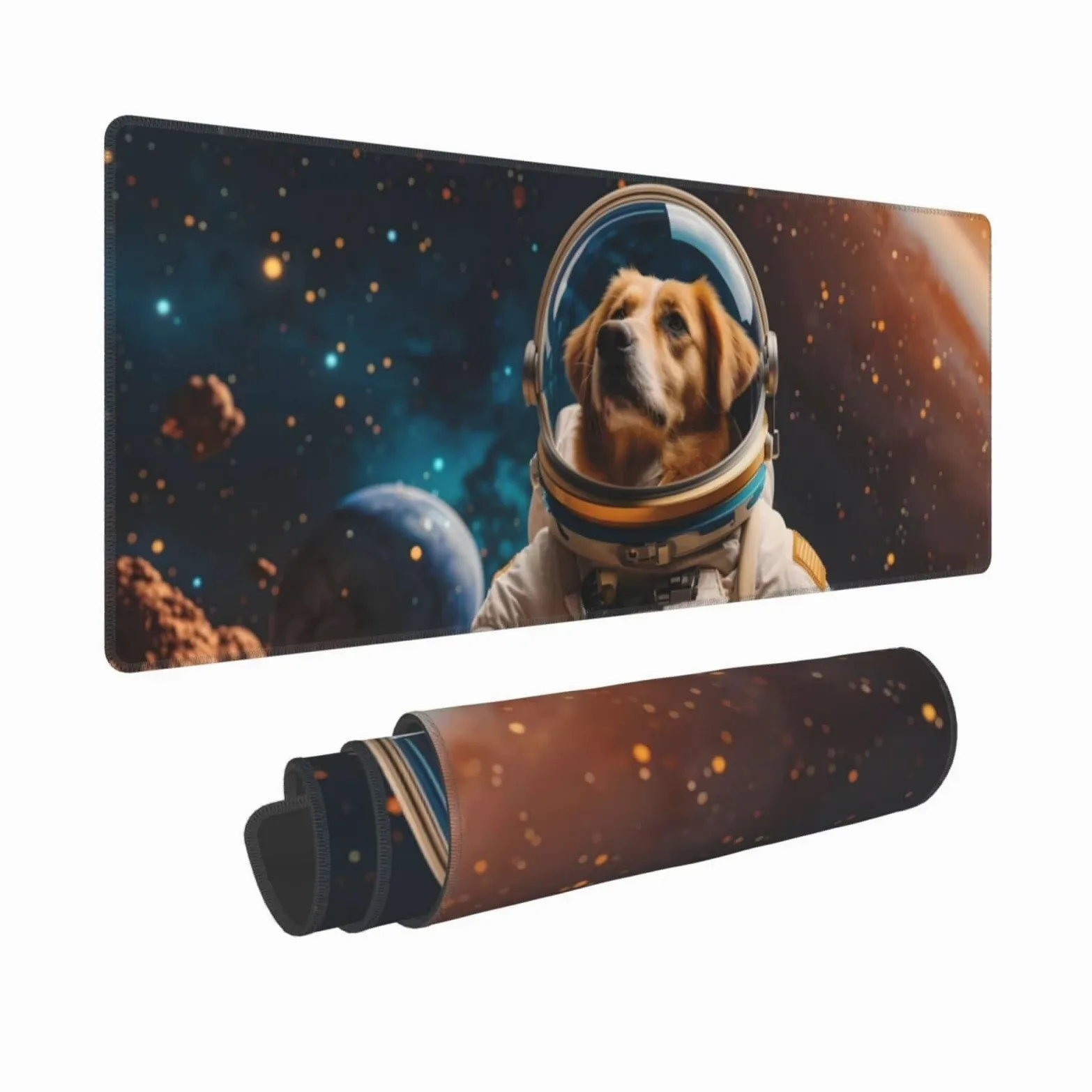 Tappetino Mouse, Tappetino Mouse Gaming Grande XXL 1500x800x3mm Tappetino Scrivania Mouse Pad, Base in Gomma Antiscivolo, Bordi Cuciti,Lavabile, Mousepad per Ufficio e Gaming (Space Dog) R-736