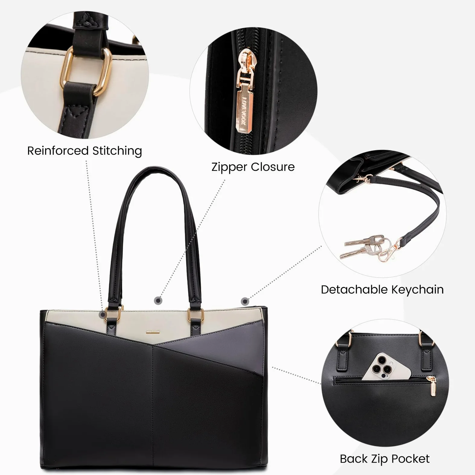 LOVEVOOK Borsa per computer portatile per le donne 15.6 Pollice Tote Bags Borsa in Pelle Impermeabile Valigetta Computer Donne Business Office Work Bag