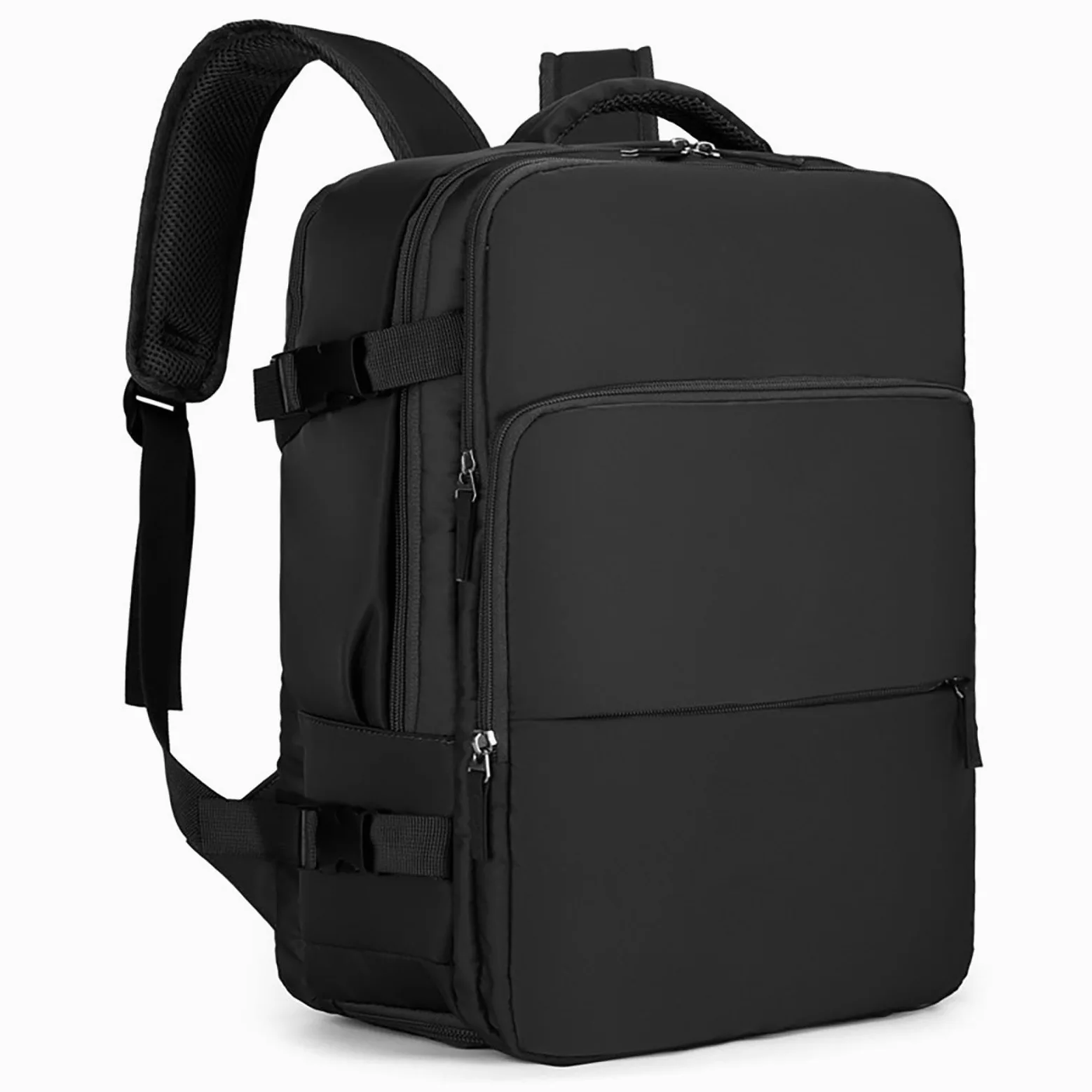 Zaino da viaggio, zaino per laptop di grande capacità con scomparto per scarpe, borsa da viaggio nera resistente all'acqua con cinghie traspiranti