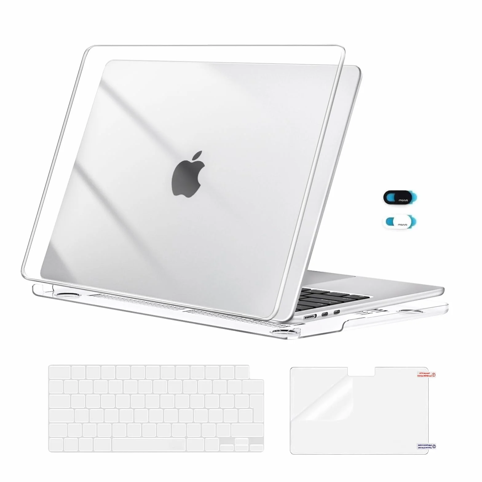 MOSISO Custodia Compatibile con MacBook Air 13 Cover M5 M4 M3 M2 2026-2022 A3449 A3240 A3113 A2681, Case per MacBook Air 13,6'' Liquid Retina&Copritastiera&Pellicola&Copri Webcam, Trasparente