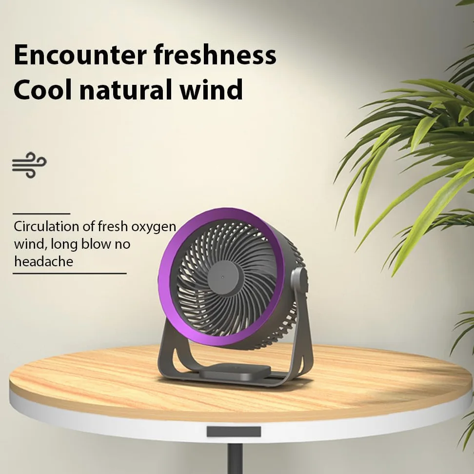 Ventilatore da tavolo elettrico senza fili portatile silenzioso con circolazione d'aria a 3 velocità per casa, ufficio, camera da letto, dormitorio, viaggi, campeggio, raffreddamento a soffitto a