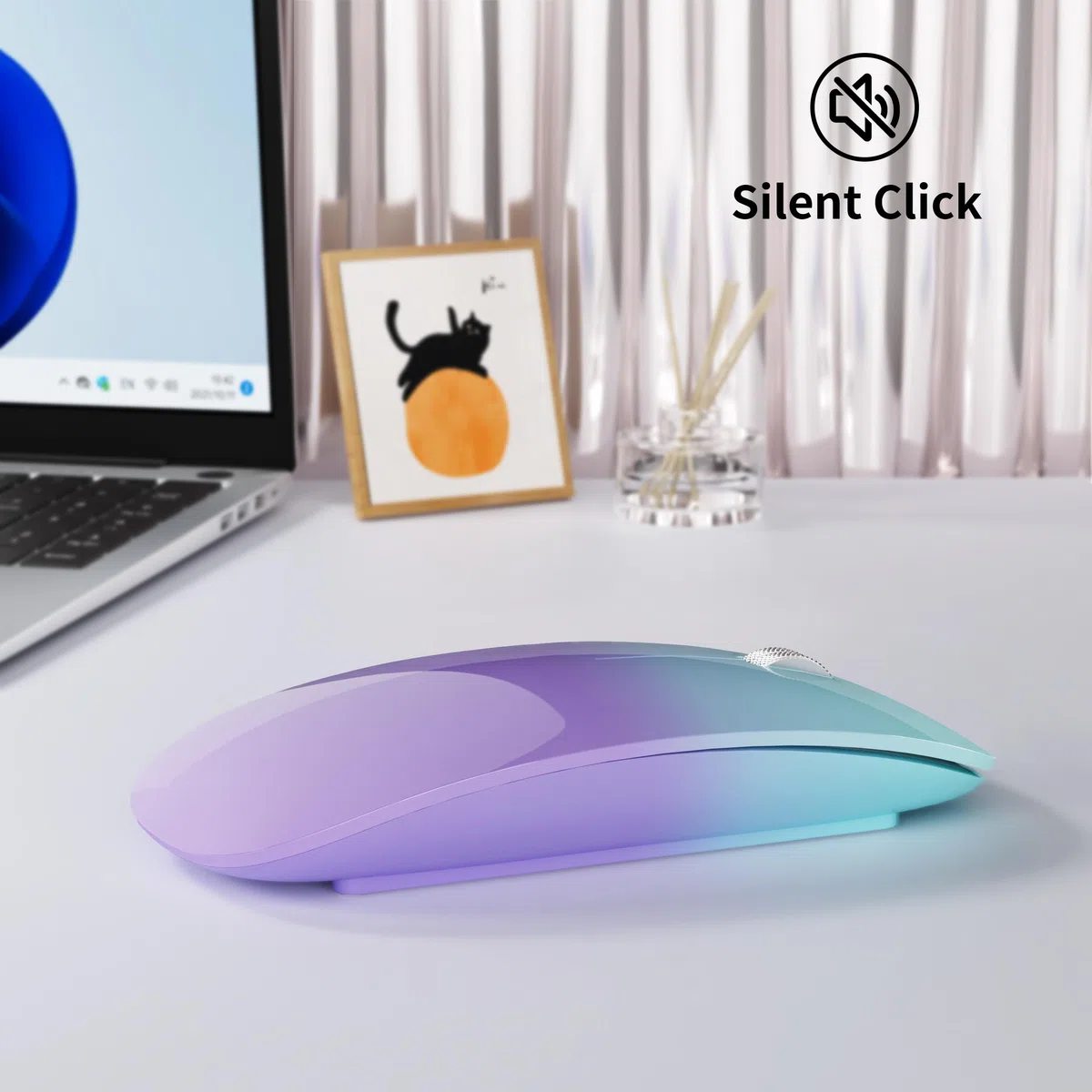 Uiosmuph Mouse Bluetooth Wireless Ricaricabile - Silenzioso Senza Fili Tri-Mode (Dual Bluetooth 5.1 + 2.4GHz) con Ricevitore USB, per Laptop/iPad/PC/Mac, Verde e Viola