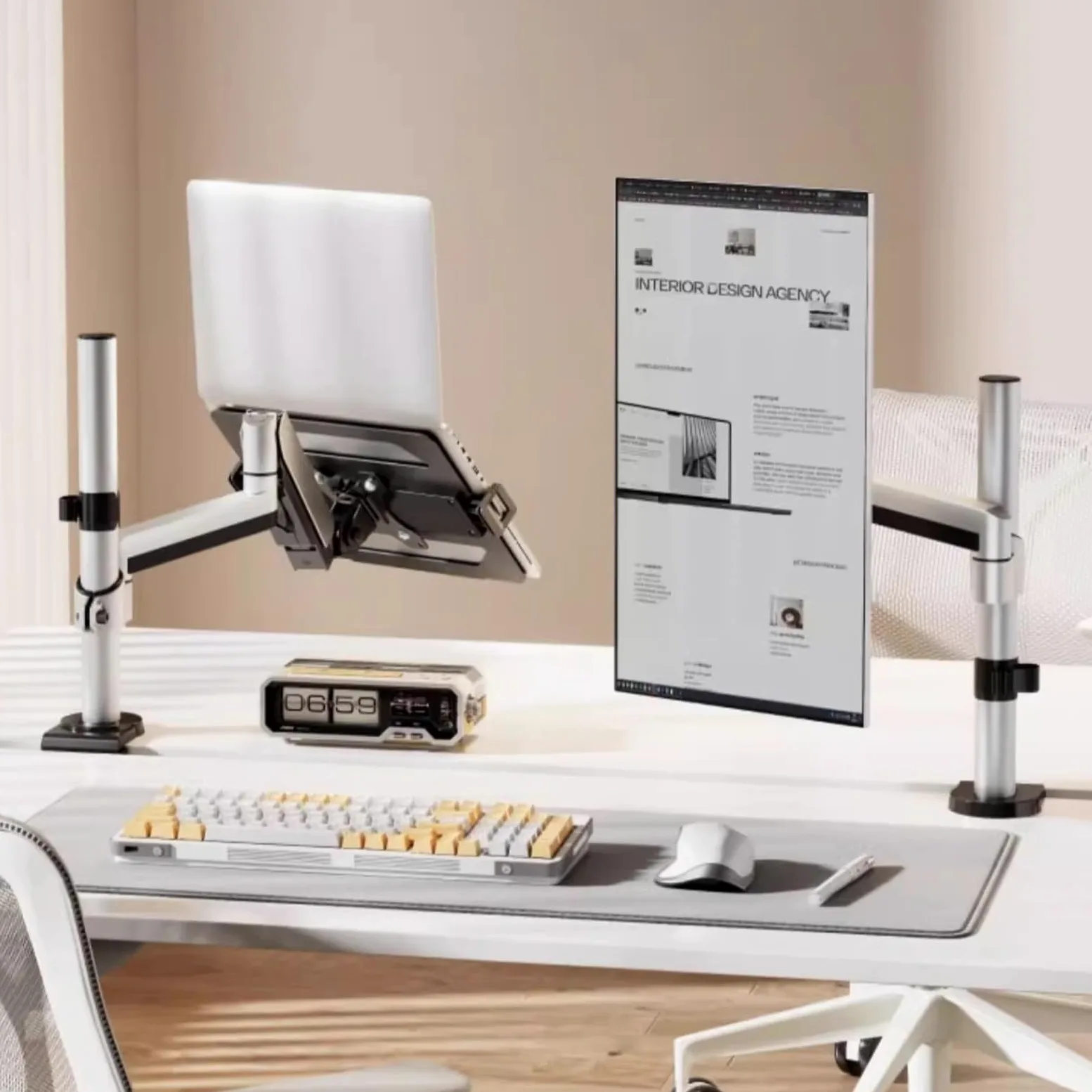 Supporto da scrivania per monitor Supporto da scrivania for laptop 2 in 1 con vassoio for monitor da 17-32" e laptop da 12-17", supporta 19,8 libbre, braccio da scrivania for laptop completamente rego
