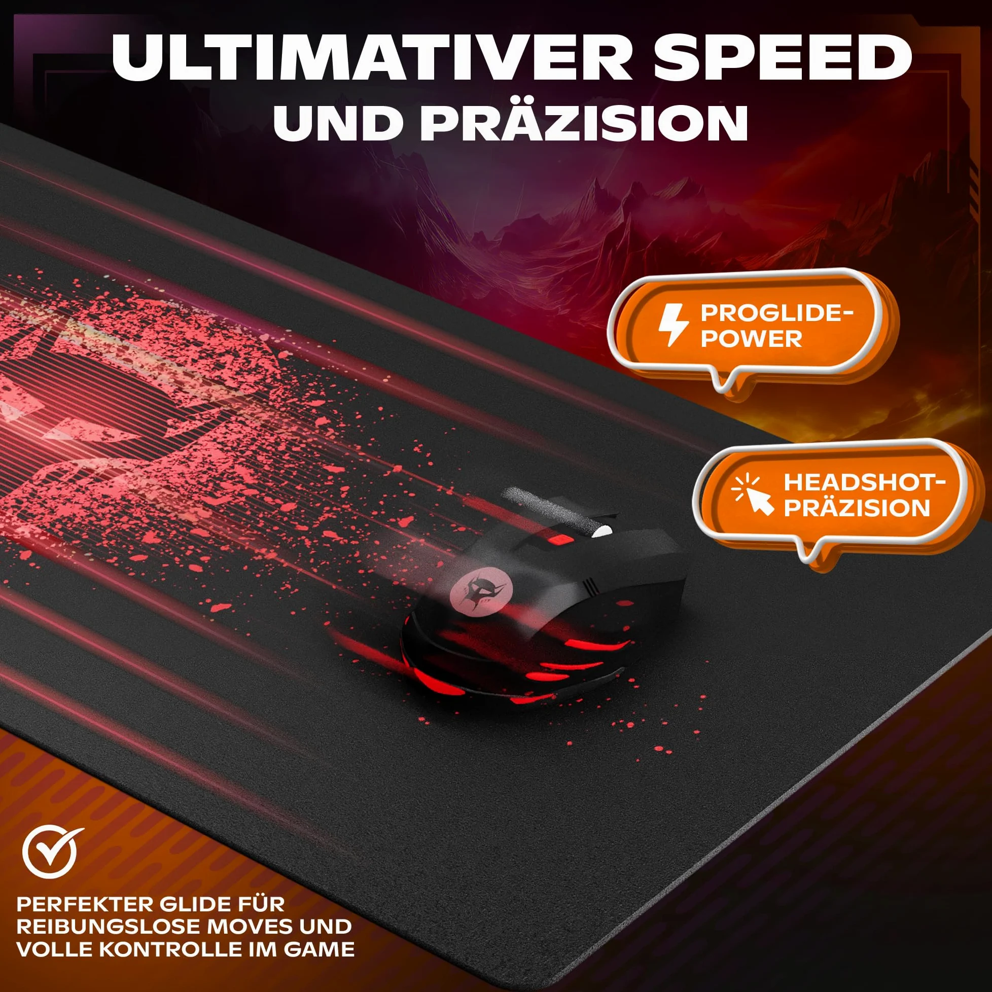 BEASTCOM Hero X2000R - Tappetino per mouse da gaming, colore rosso, XL (900 x 400 mm), base in gomma antiscivolo, facile da scivolare, materiali ecologici, bordi senza cuciture, sottomano da scrivania