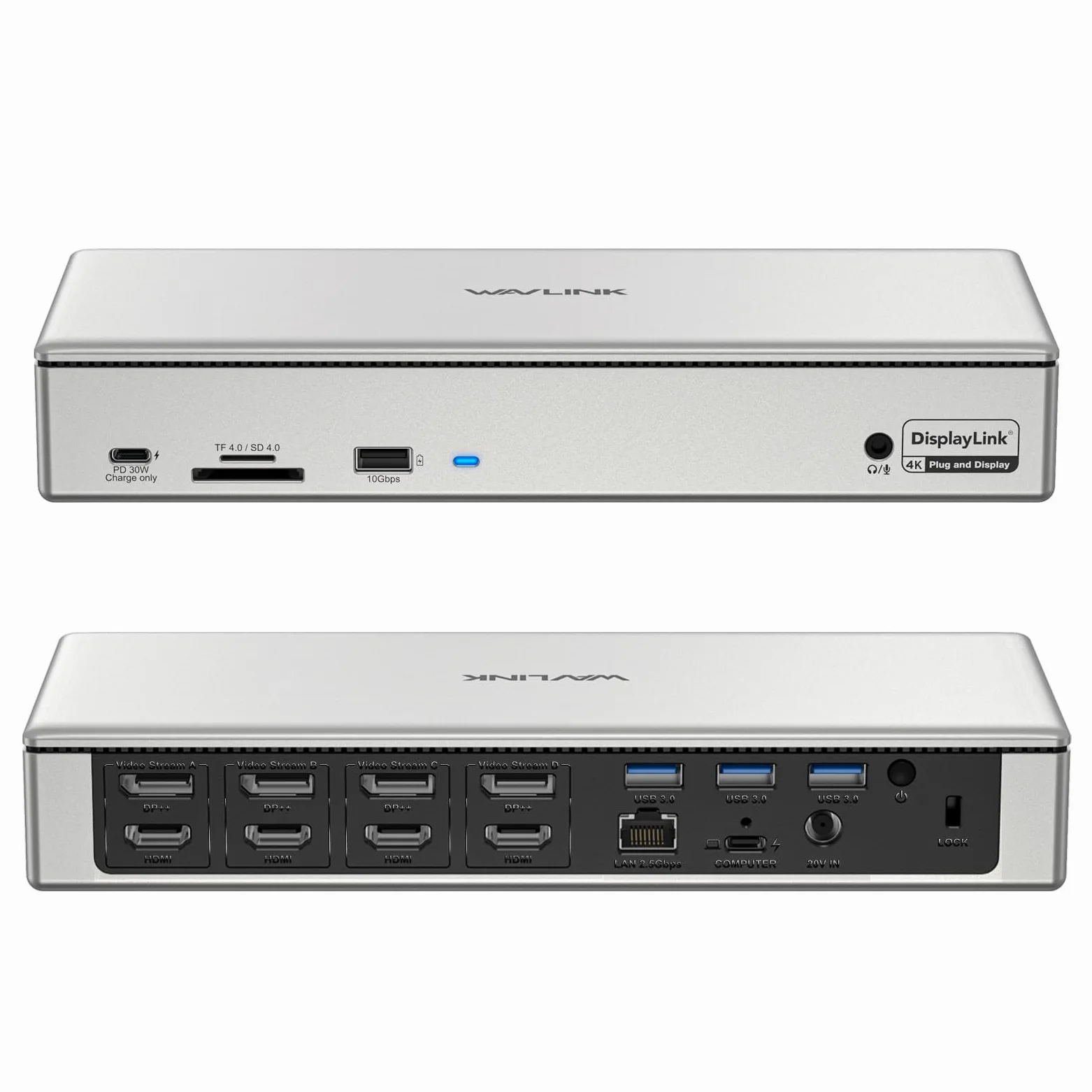 WAVLINK DisplayLink Docking Station 19-in-1 USB-C/A per Mac M1/M2, Windows e New MacBook Neo, 4 Monitor 5K/4K@60Hz, 4 HDMI + 4 DP, 2.5G LAN, 180W, 10Gbps