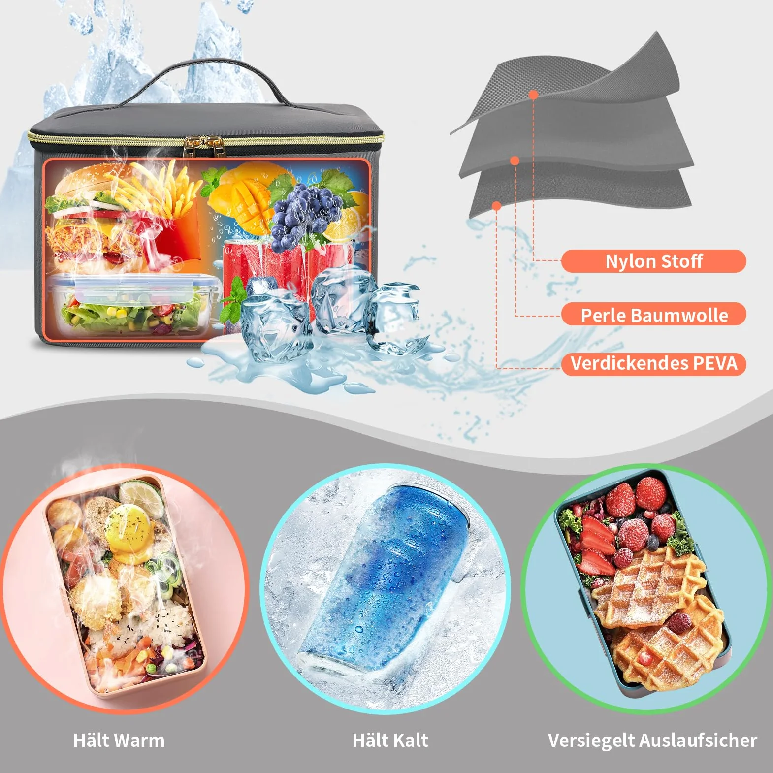 BERTASCHE Zaino per il pranzo, per laptop da donna da 15,6 pollici, con borsa termica isolata, zaino da lavoro 2 in 1, per donne, lavoro, lavoro, viaggi, insegnanti, scuola, università, grigio chiaro
