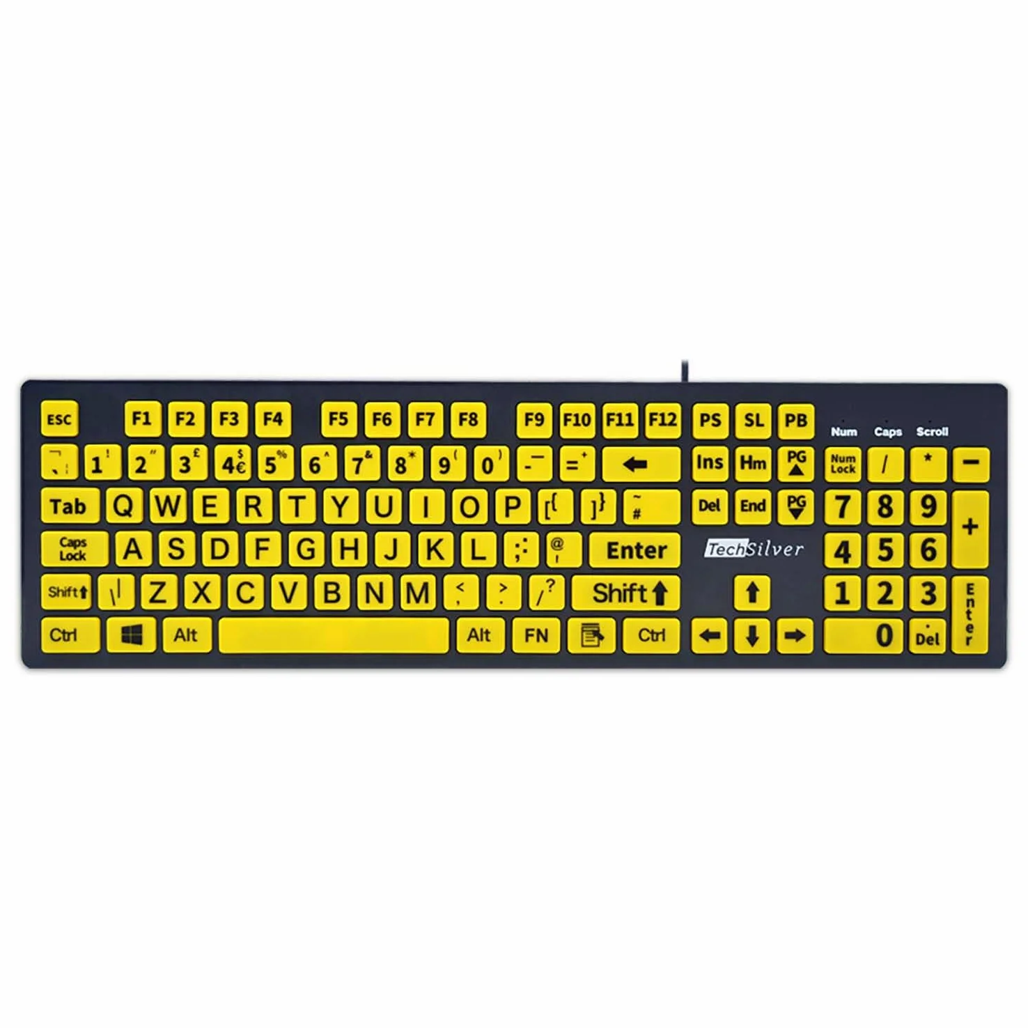 Tastiera grande per stampa – Giallo ad alto contrasto – USB cablata per ipovedenti e anziani – layout UK