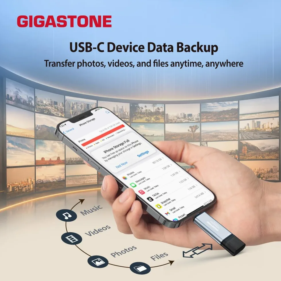 Gigastone SSD esterno da 1 TB USB-A+C fino a 1,050 MB/s per PS5 iPhone16 4K 60fps ProRes USB 3.2 Gen2 Hard disk SSD portatile per MacBook iPad PlayStation Xbox Duo Go