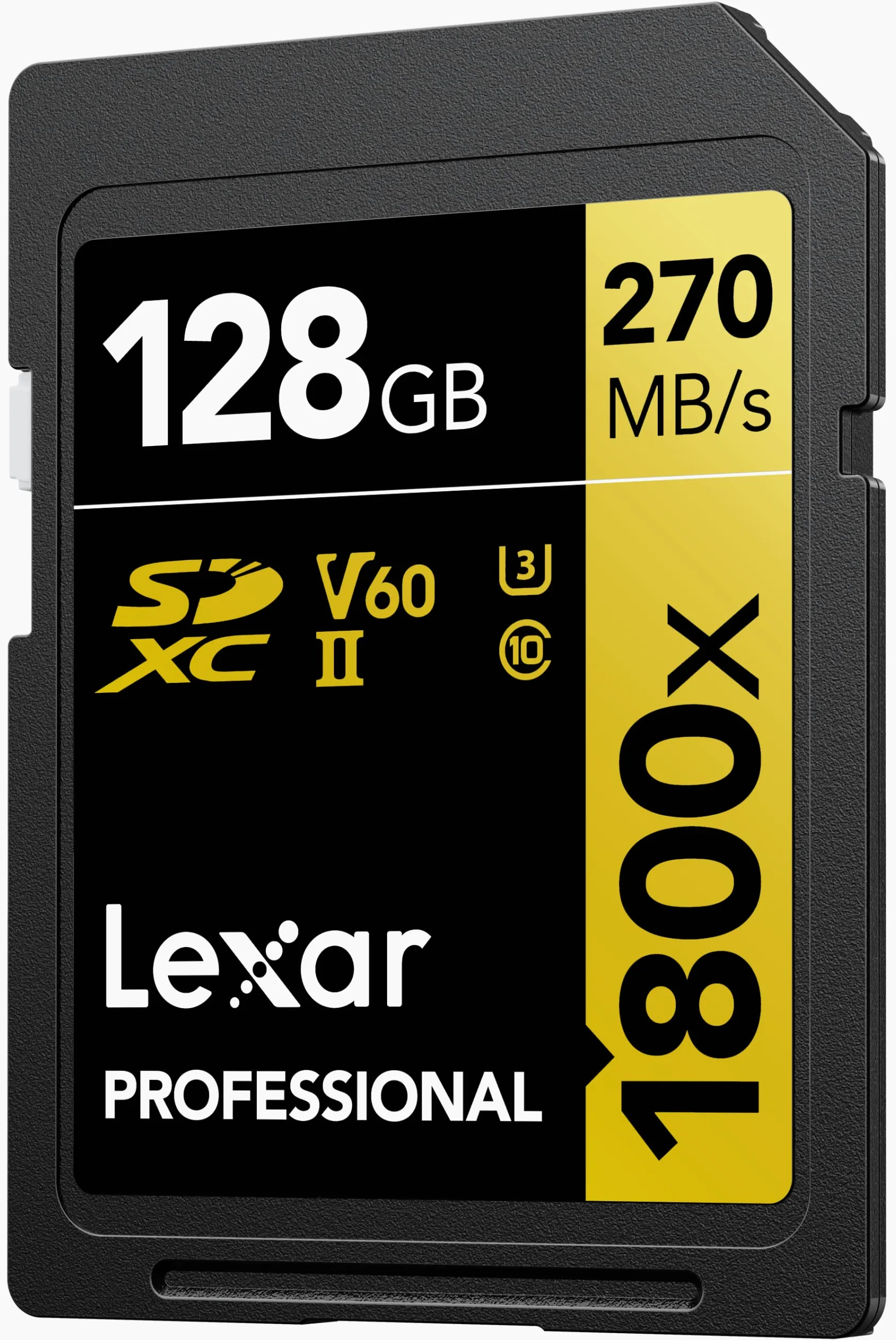 Lexar SDXC Professional 128GB 1800x UHS-II serie GOLD, Classe 10, U3, V60, per Registrazione video in 4K, nero