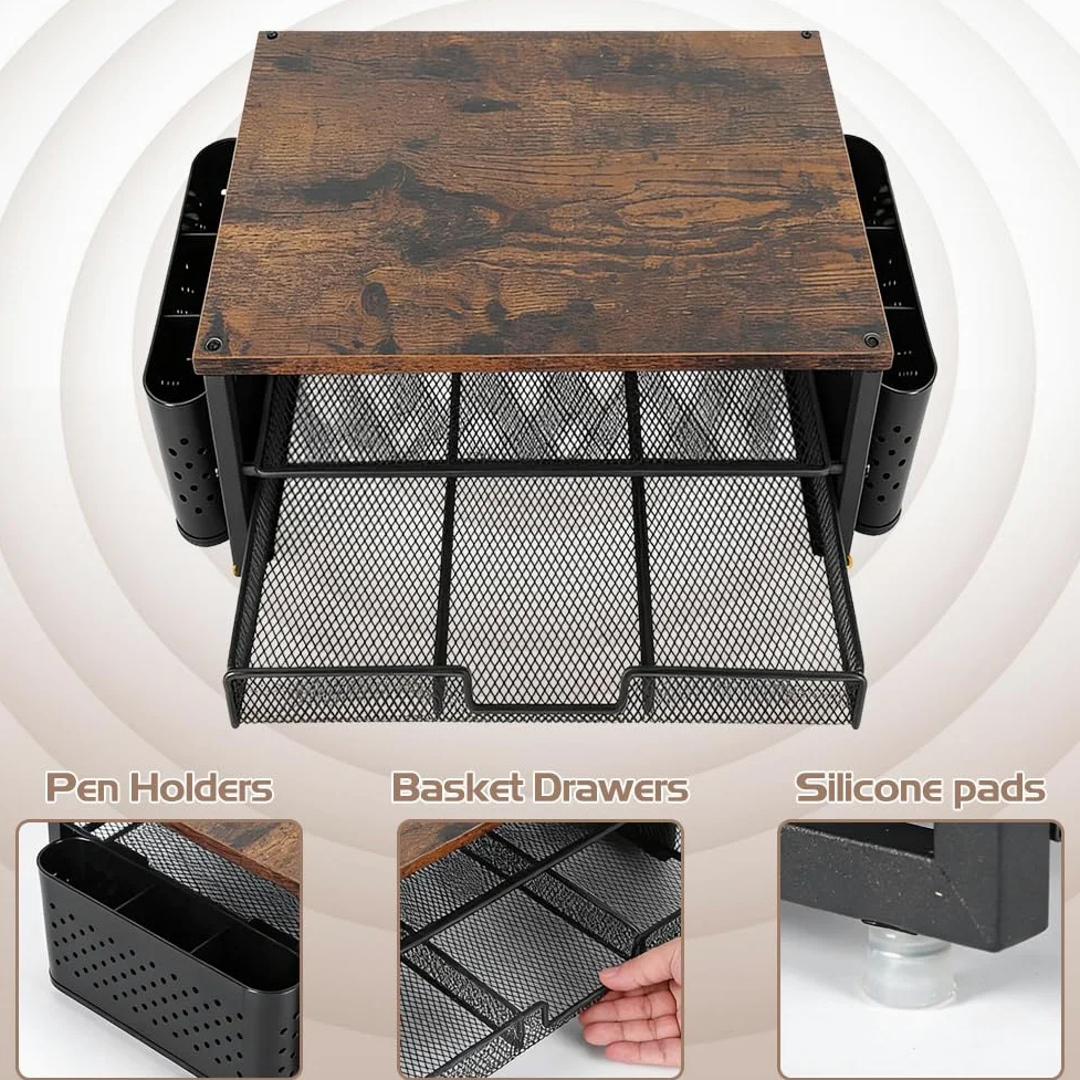 Supporto da scrivania per monitor, organizer da scrivania con 2 portapenne, cassetto, supporto ergonomico da tavolo, accessori da ufficio per schermo e laptop