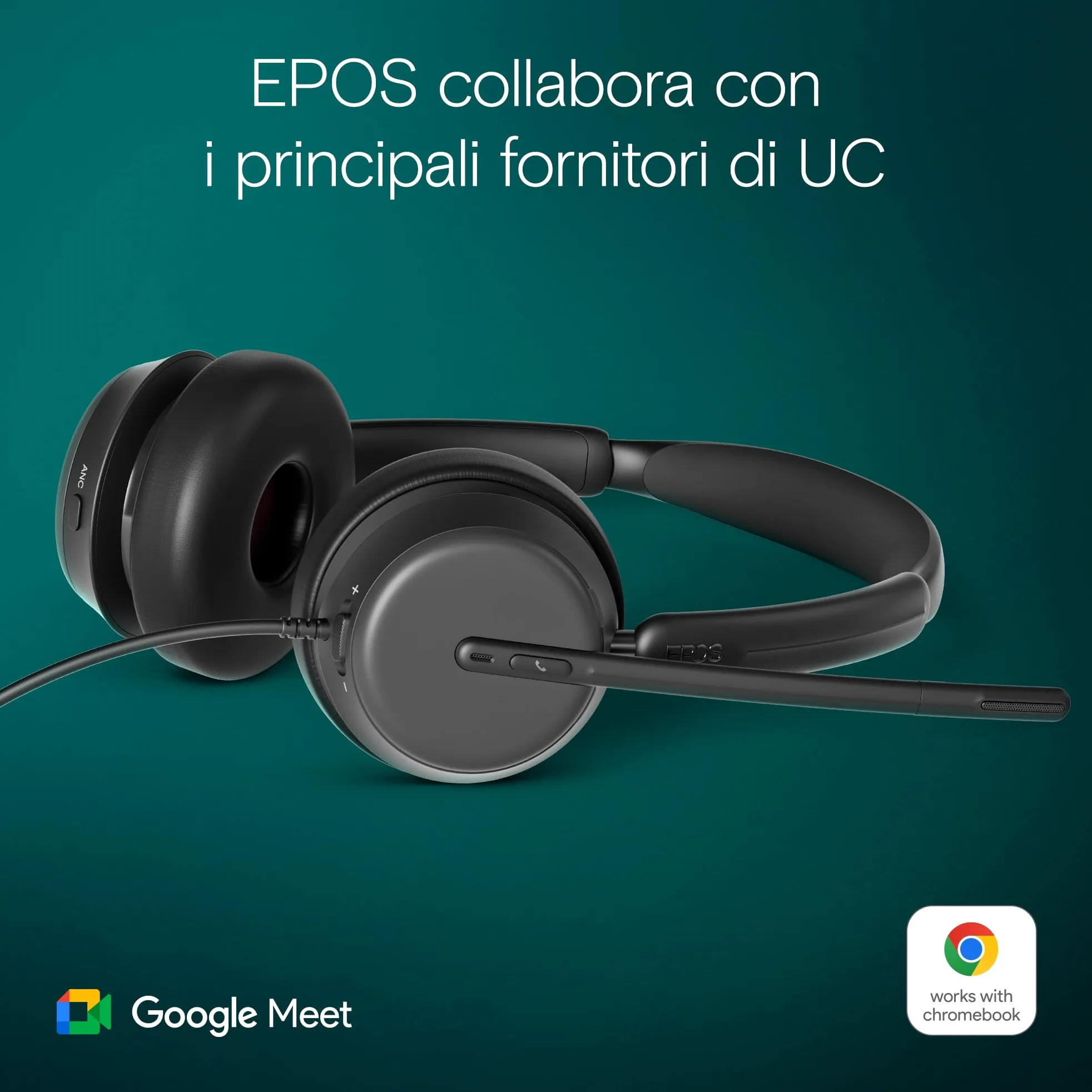 EPOS IMPACT 860T ANC Cuffie con Cavo Doppio Padiglione e Active Noise Cancelling, Certificato Teams, USB-C e USB-A, Super Wideband Audio, Ottime per Chiamate, Zoom, Ufficio, Casa e Lavoro Ibrido