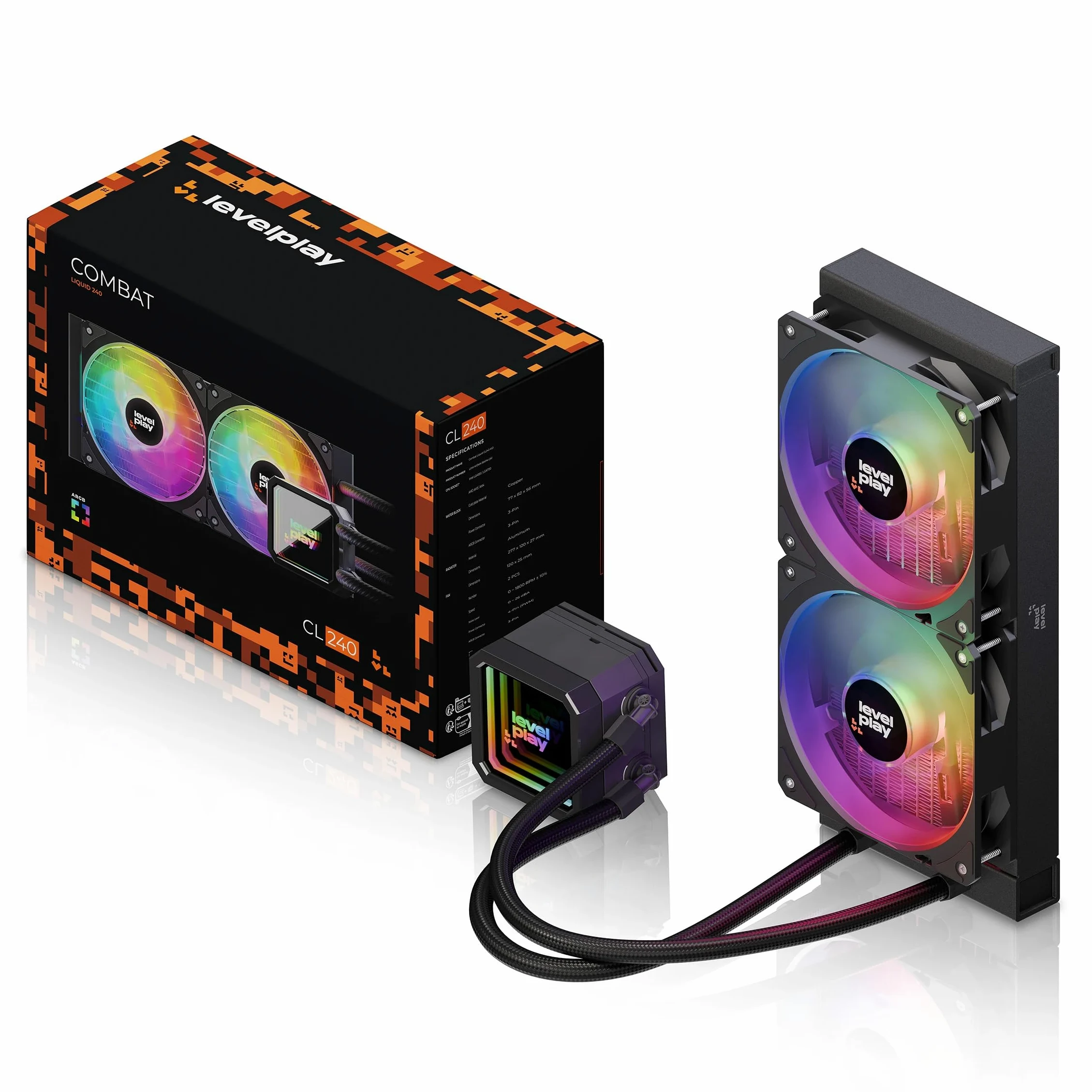 Levelplay Combat CL240 AIO Raffreddamento a Liquido - TDP 280W, Pompa ARGB Infinity, Raffreddamento Radiatore 240mm, Ventole ARGB Gen 2 CF120, Compatibile AMD AM5/AM4 e Intel LGA 1851/LGA 1700, Nero