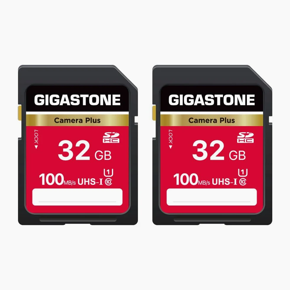 GIGASTONE Camera Plus, scheda di memoria SDHC UHS-I U1 classe 10, video Full HD per fotocamera digitale, con 2 mini custodie, 32 GB