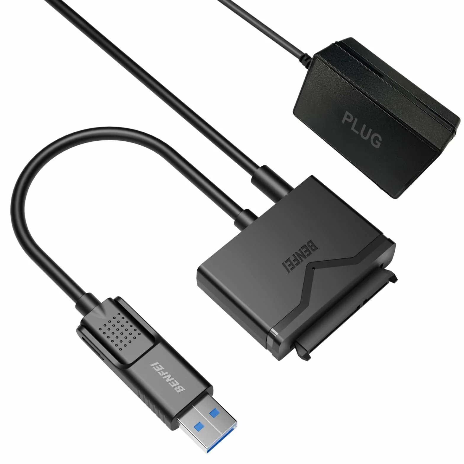 BENFEI Adattatore da USB 3.0 a SATA per HDD/SSD da 2,5"/3,5", 2-in-1 USB C/USB 3.0 a SATA III con adattatore di alimentazione 12V/2A