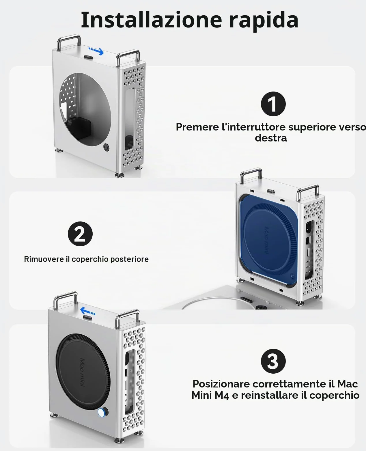 ORICO MiniPro - Custodia in alluminio, supporto per Mac mini m4 - Custodia protettiva in piedi con morbido strato interno in silicone, senza attrezzi