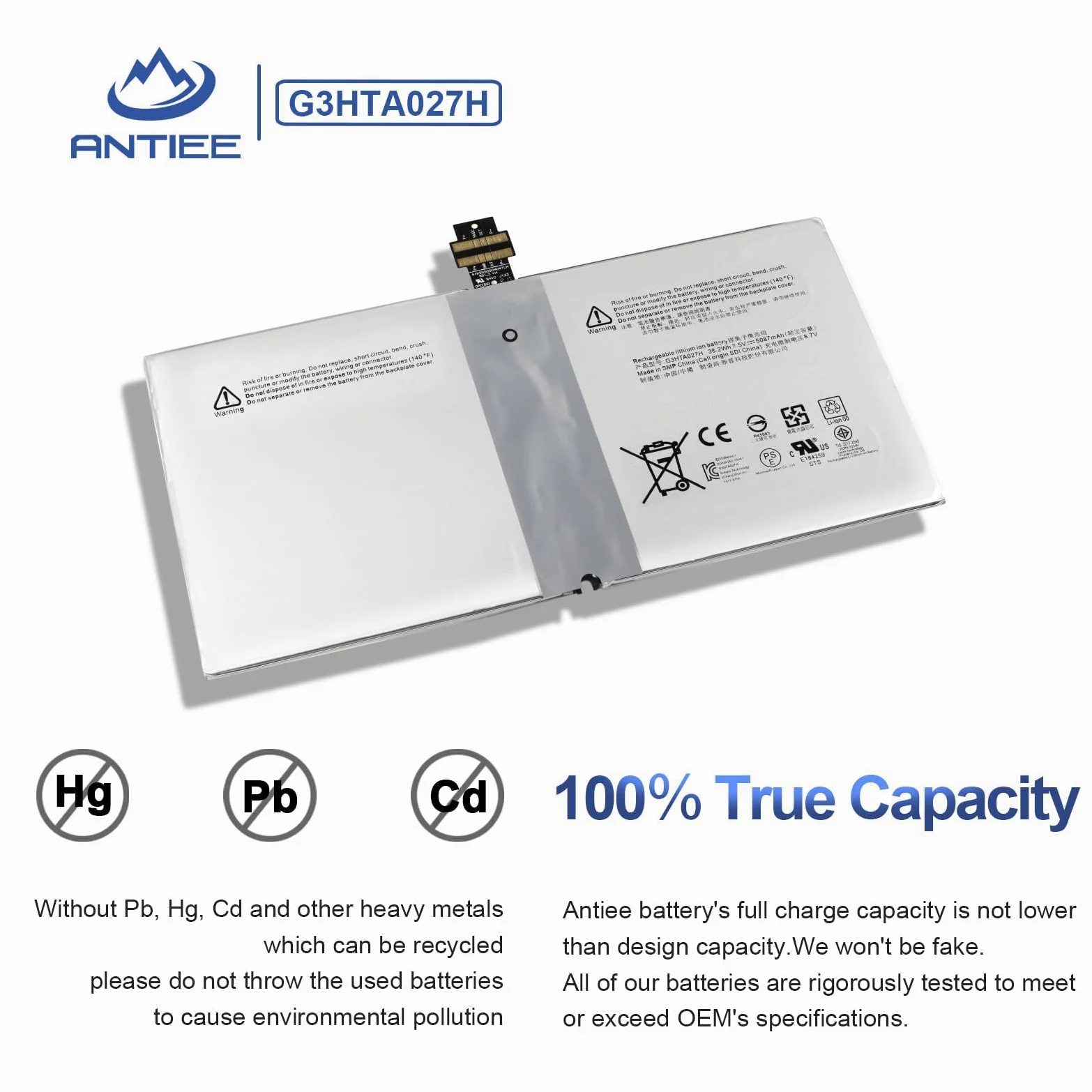 ANTIEE G3HTA027H DYNR01 38.2Wh Batteria per Microsoft Surface Pro 4 1724 Series Tablet Computer G3HTA027H 5087mAh 7.5V